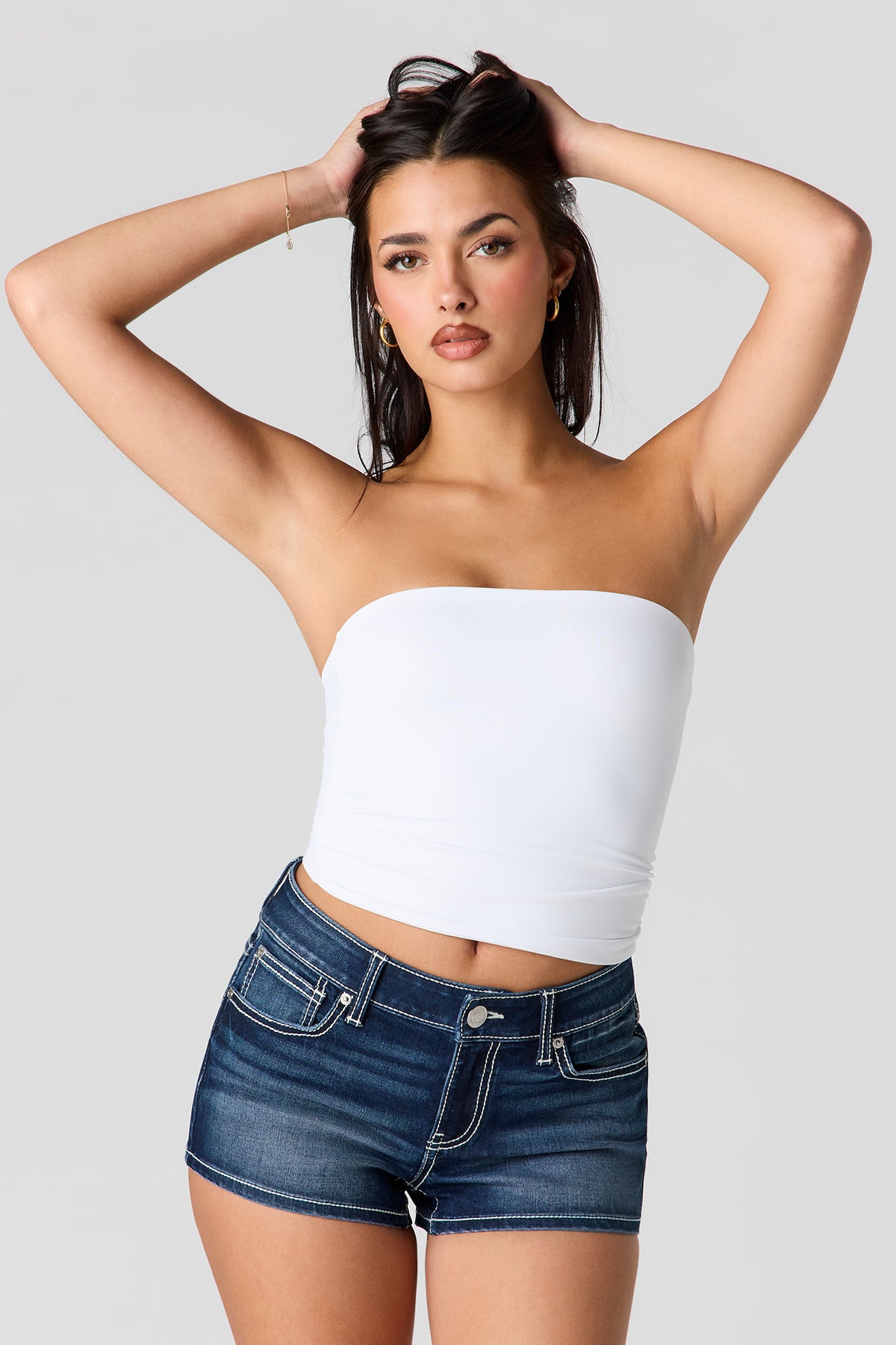 Low Rise Stitch Denim Short - Denim Blue