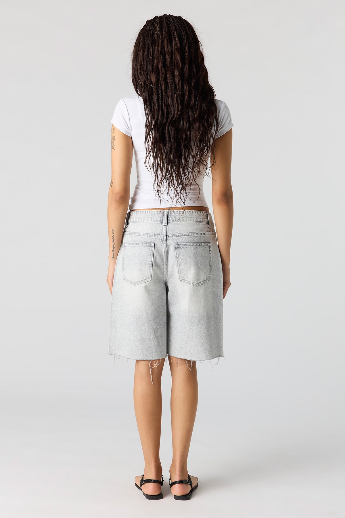 Alt View 3. Low Rise Studded Jort 9" - Charcoal