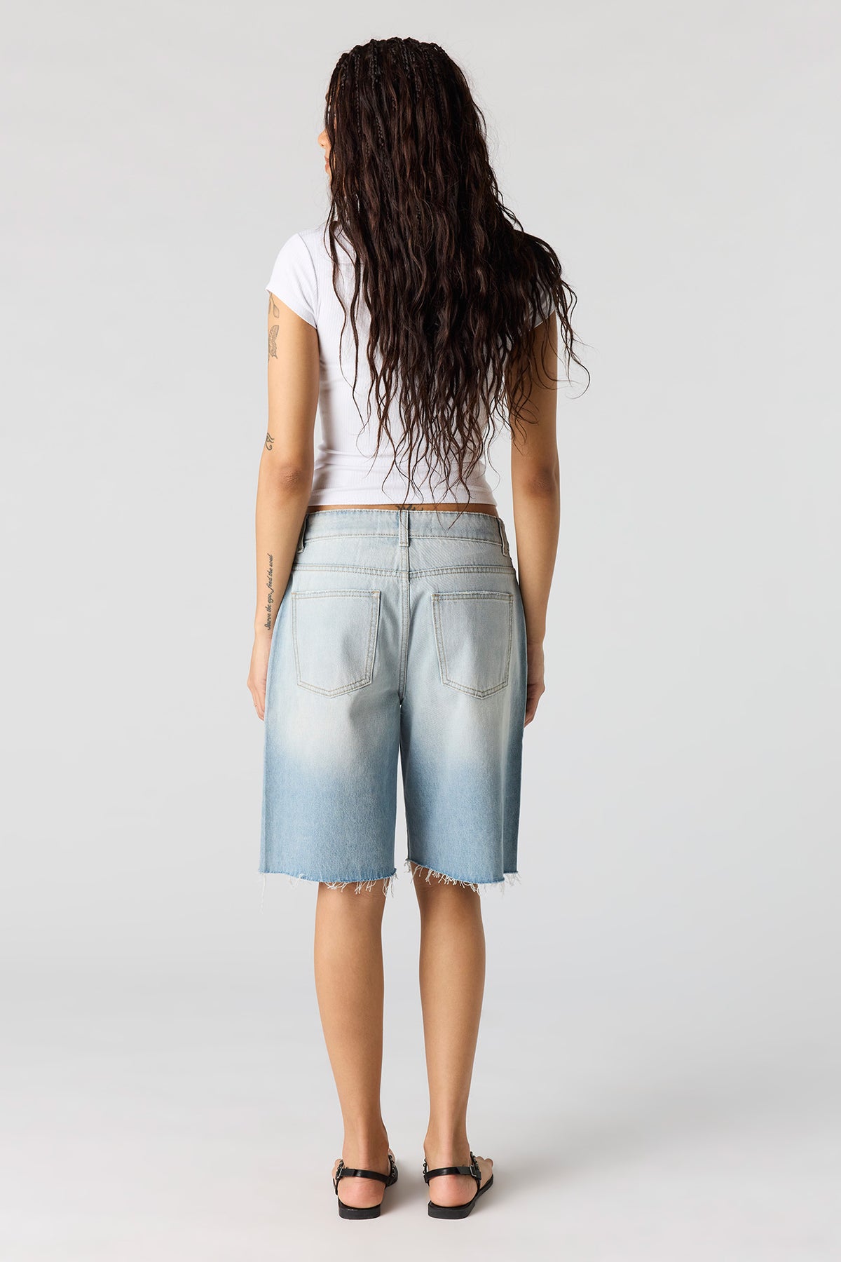Alt View 3. Low Rise Studded Jort 9" - Sky Blue