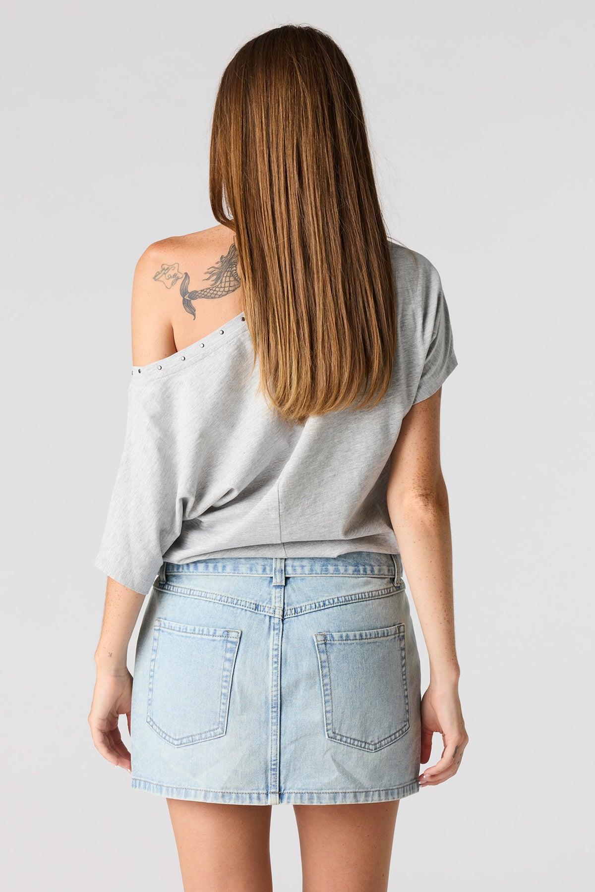 Alt View 2. Denim Low Rise Belted Mini Skirt - Light Denim Blue