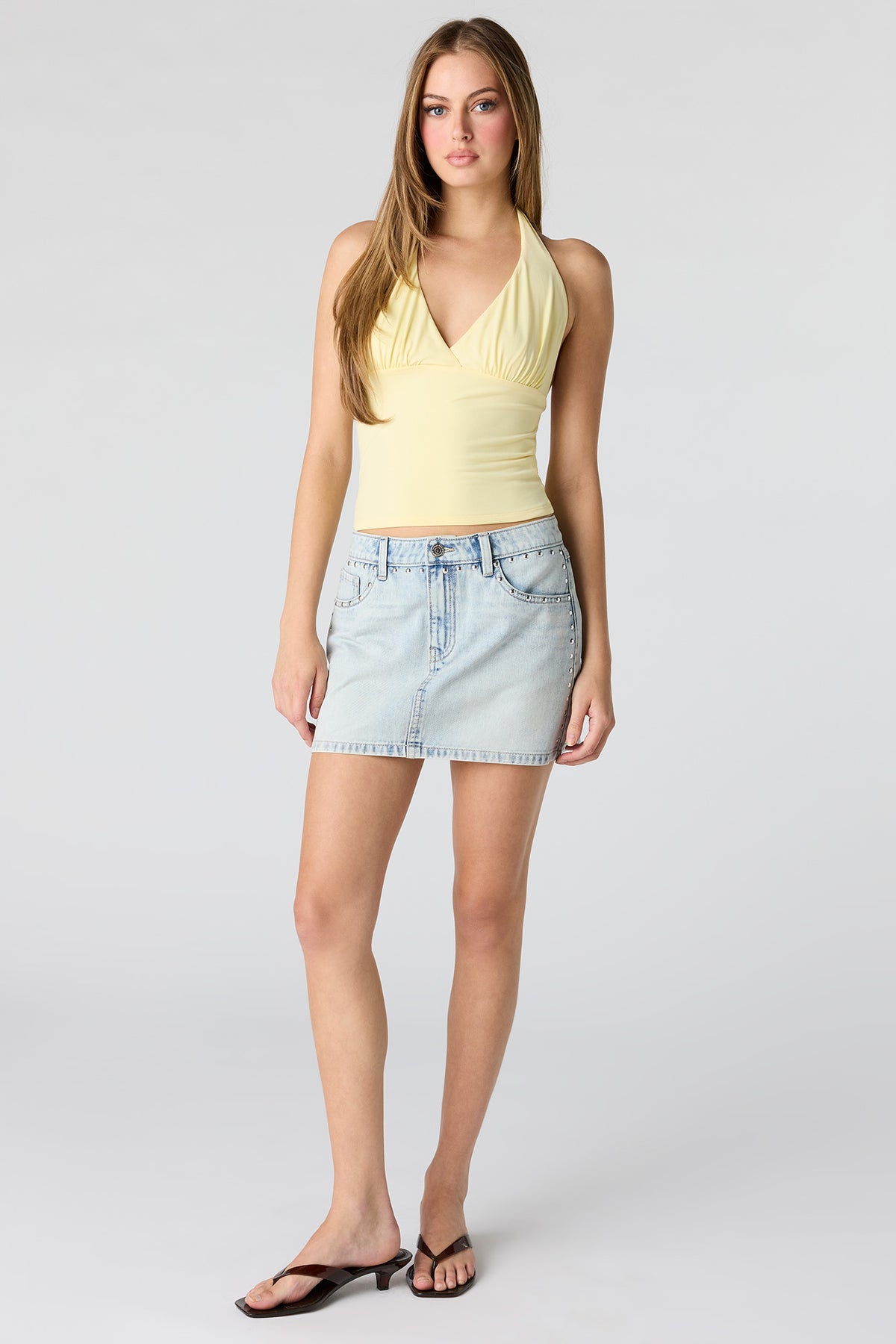 Alt View 3. Studded Denim Mini Skirt - Light Denim Blue