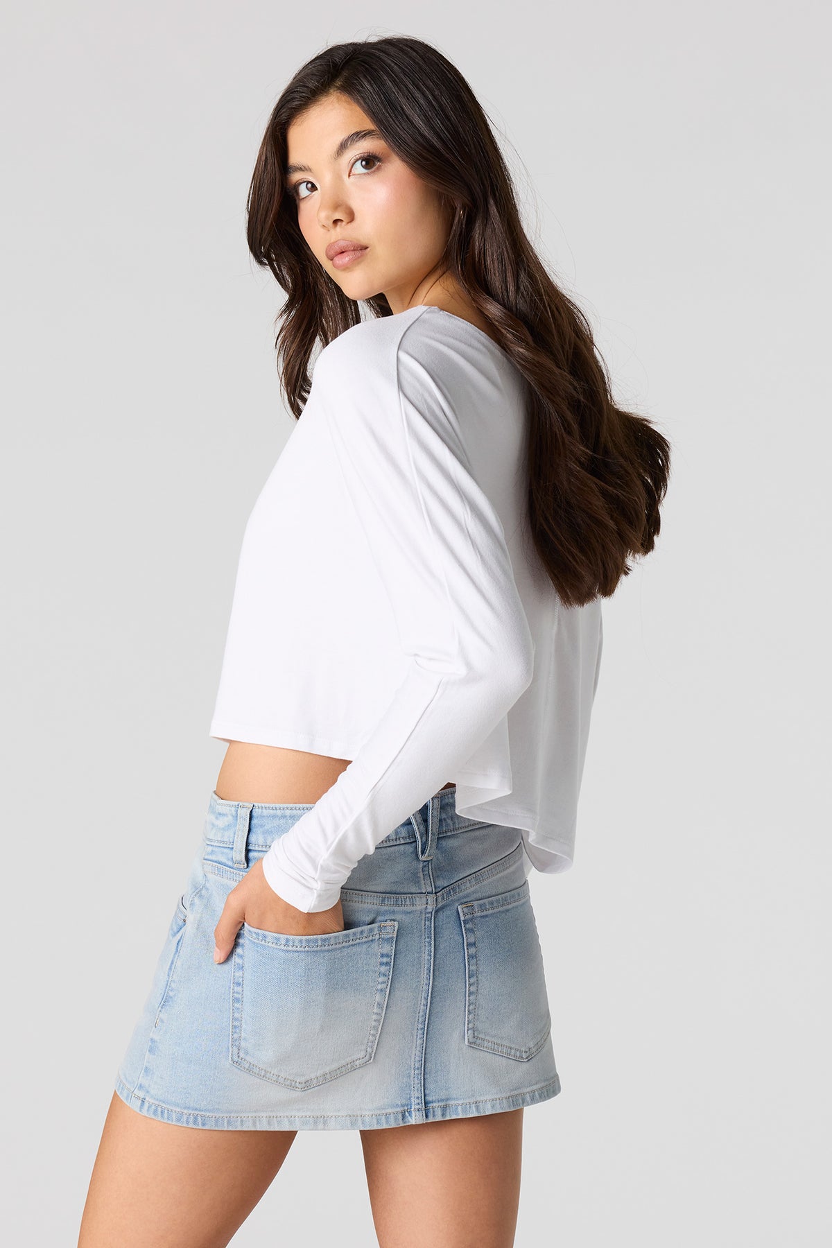 Alt View 2. Low Rise Denim Micro Mini Skort - Light Denim Blue