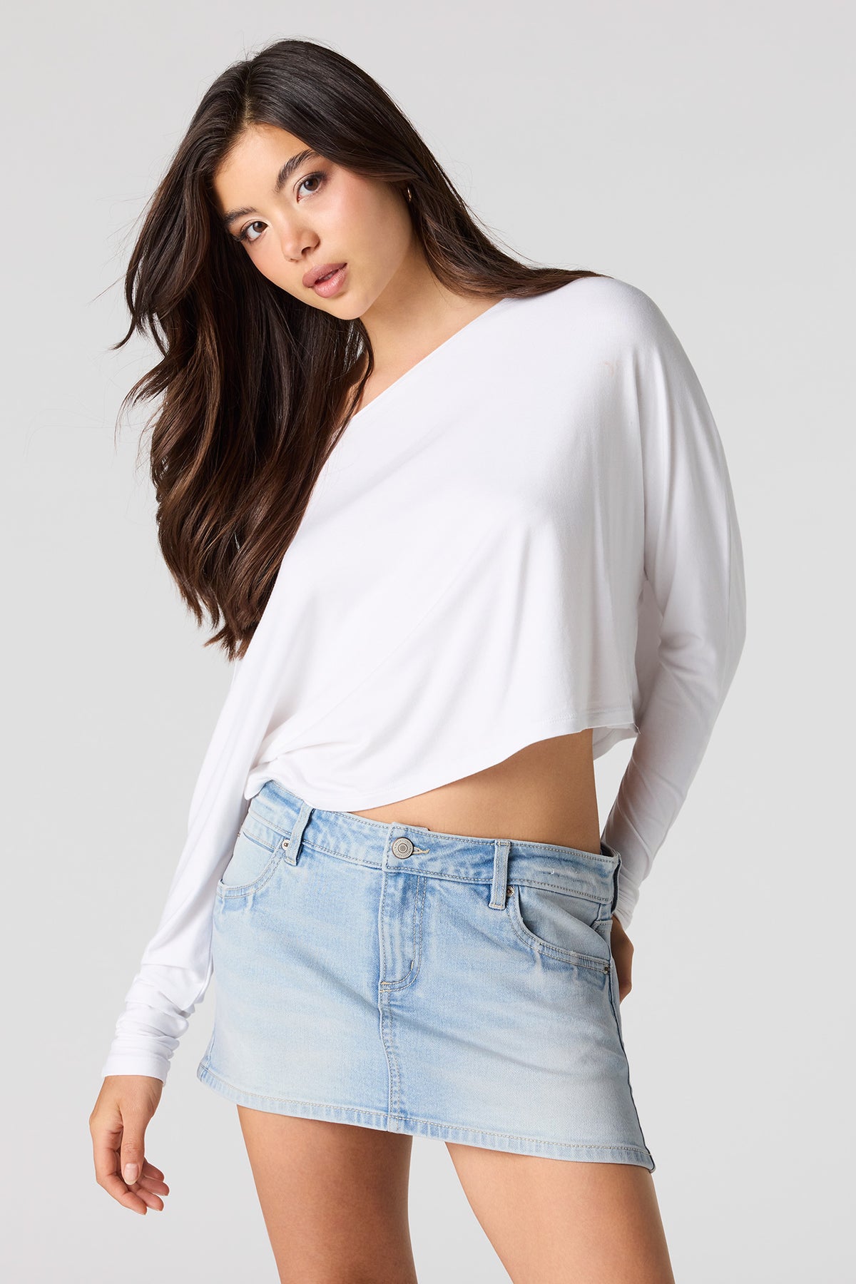 Low Rise Denim Micro Mini Skort - Light Denim Blue