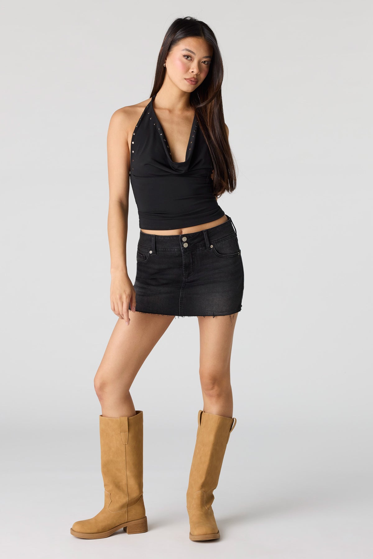 Alt View 3. Denim Low Rise Mini Skort - Black