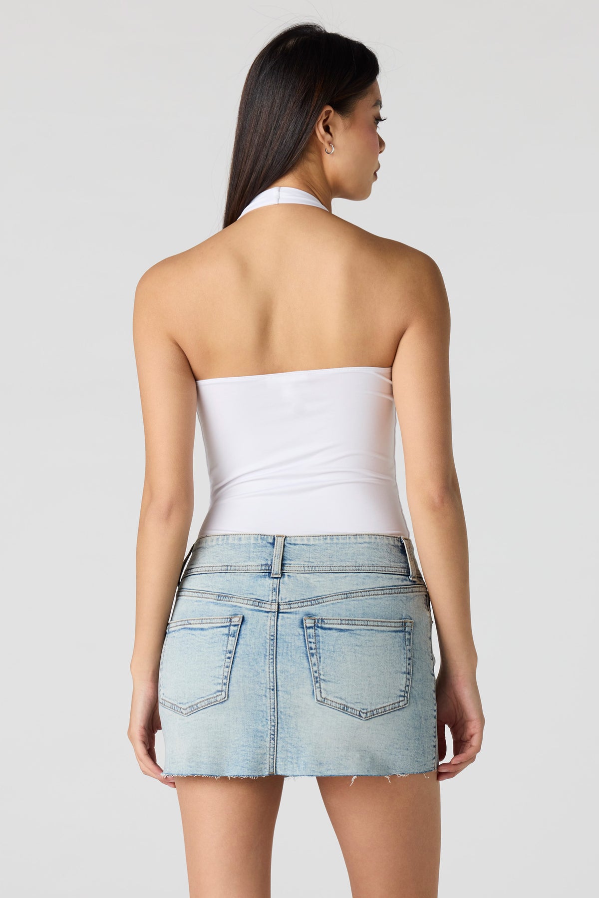 Alt View 2. Denim Low Rise Mini Skort - Light Denim Blue