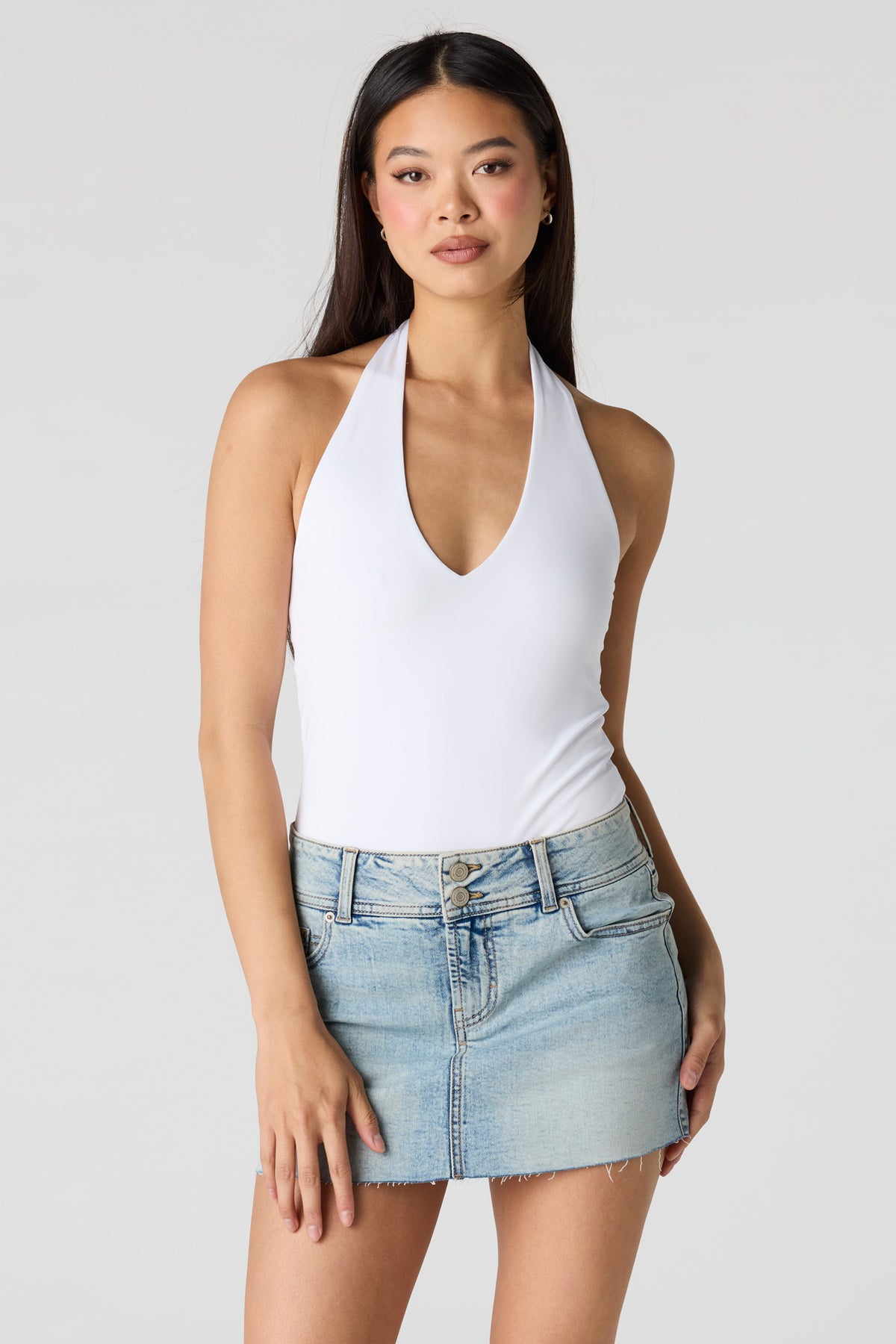 Denim Low Rise Mini Skort - Light Denim Blue