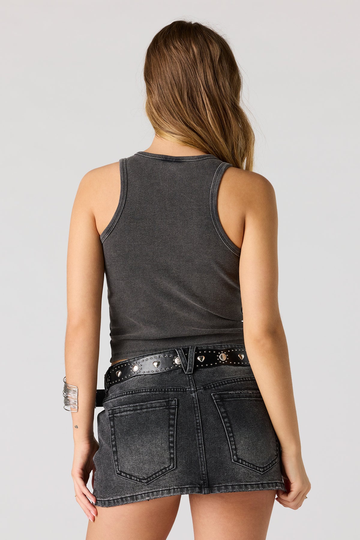 Alt View 2. Belted Denim Skort - Black