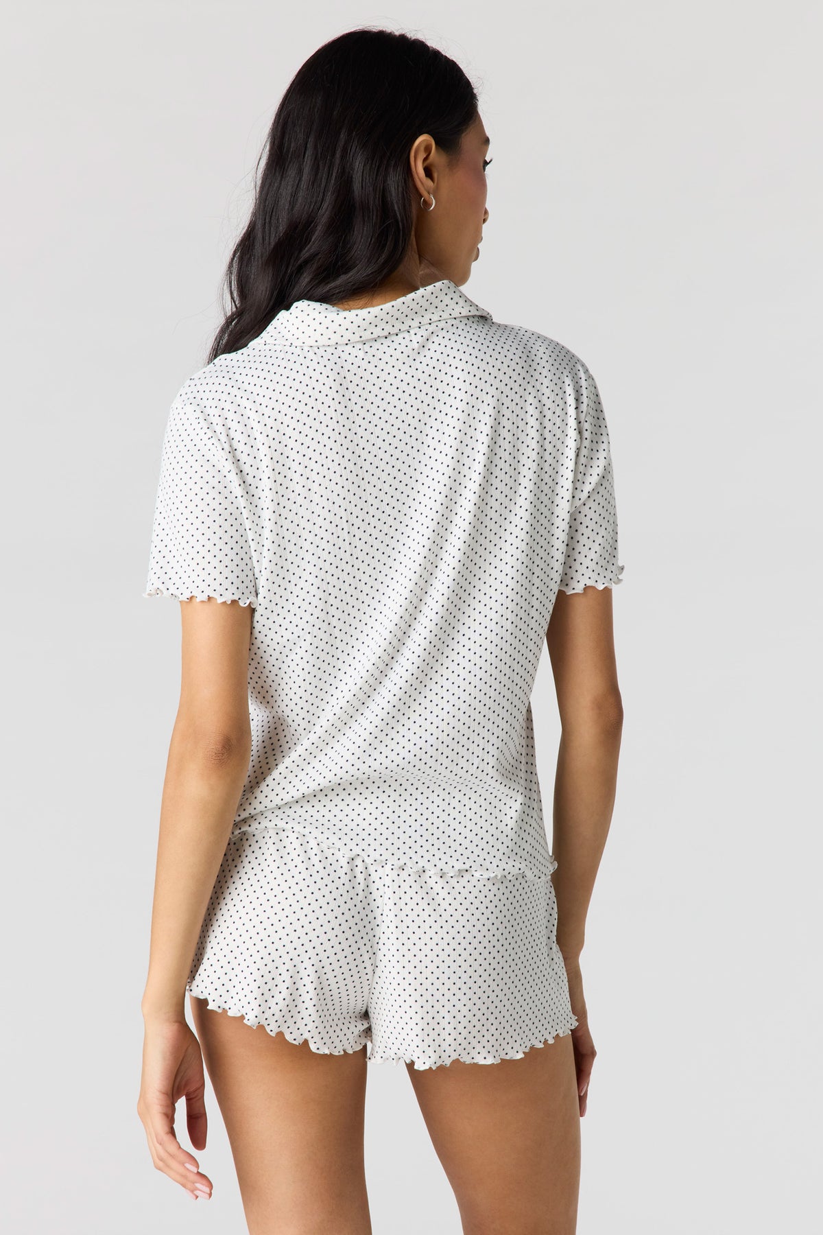 Alt View 2. Pointelle Button-Up Top & Short Pajama Set - White