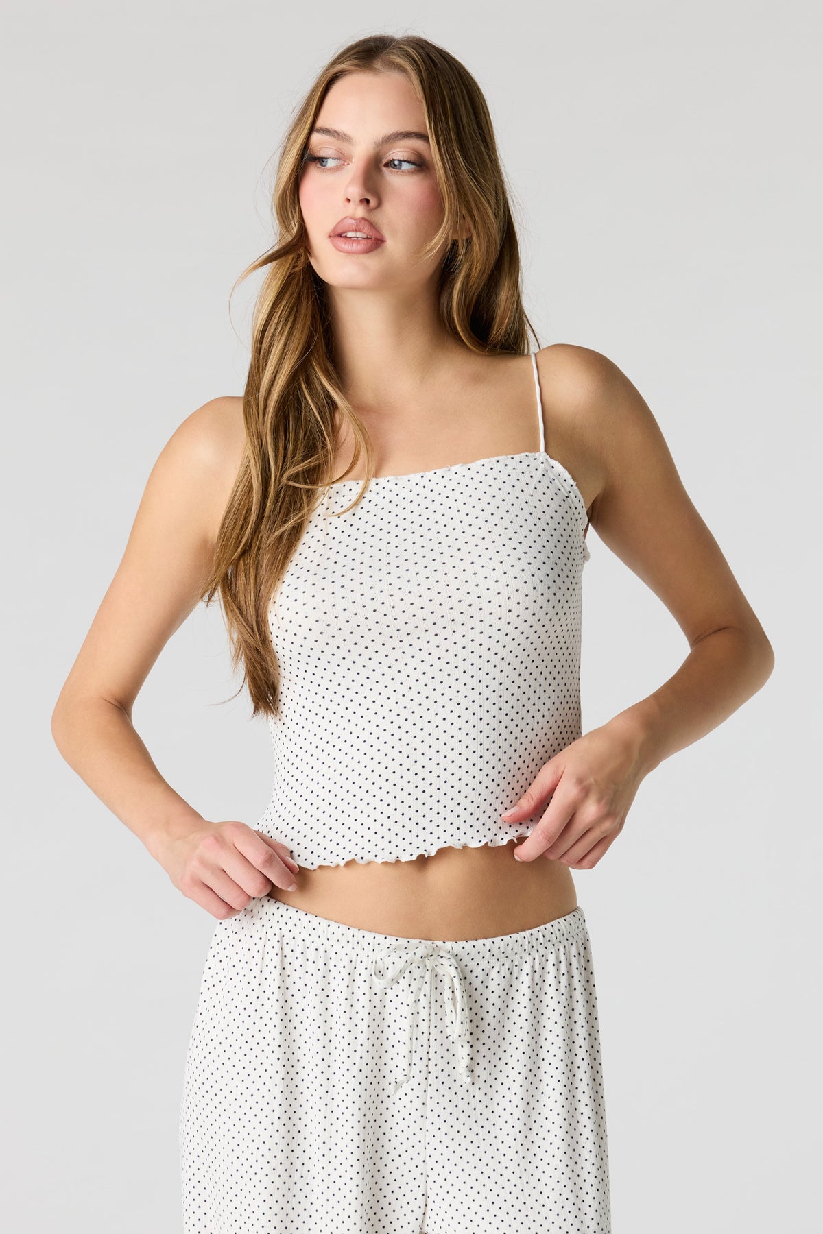 Alt View 2. Pointelle Tank & Pant Pajama Set - White