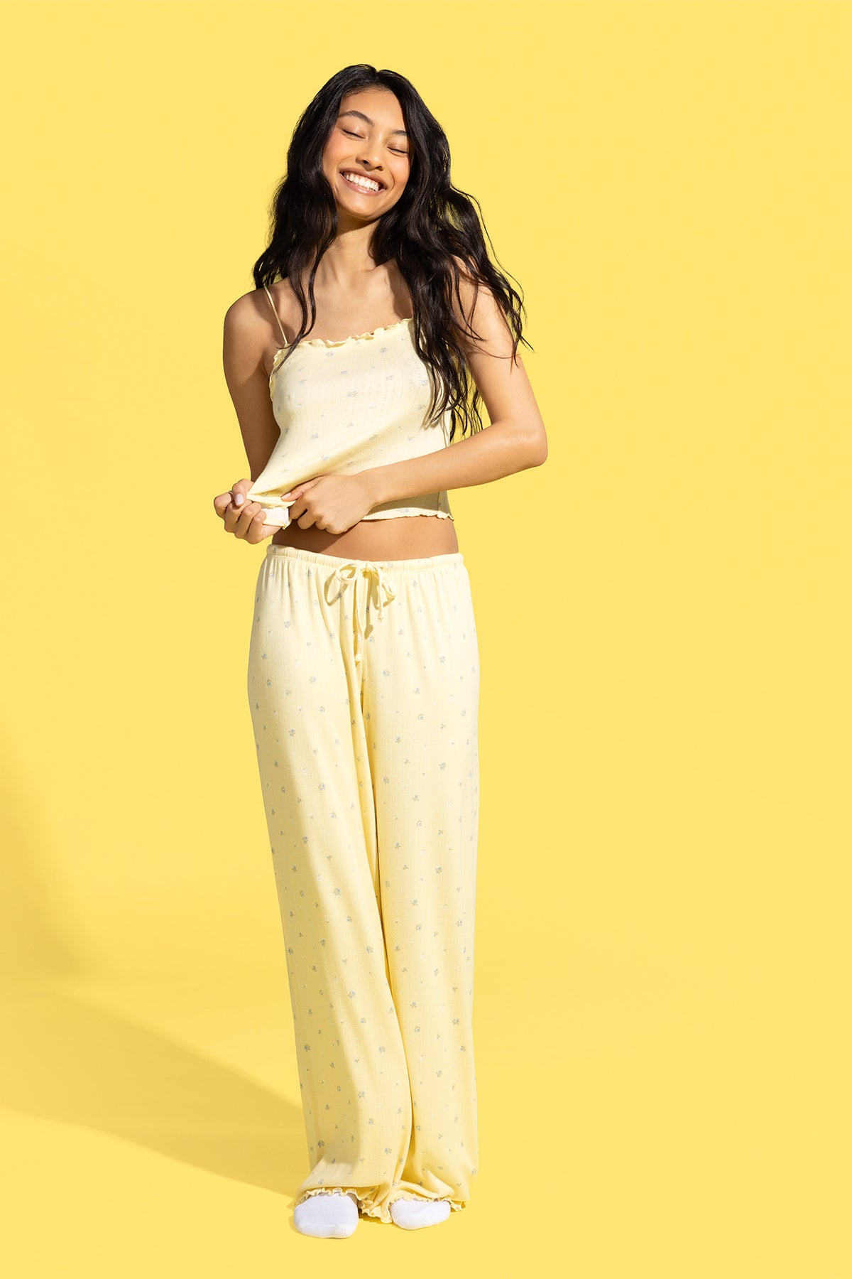 Pointelle Tank & Pant Pajama Set - Yellow