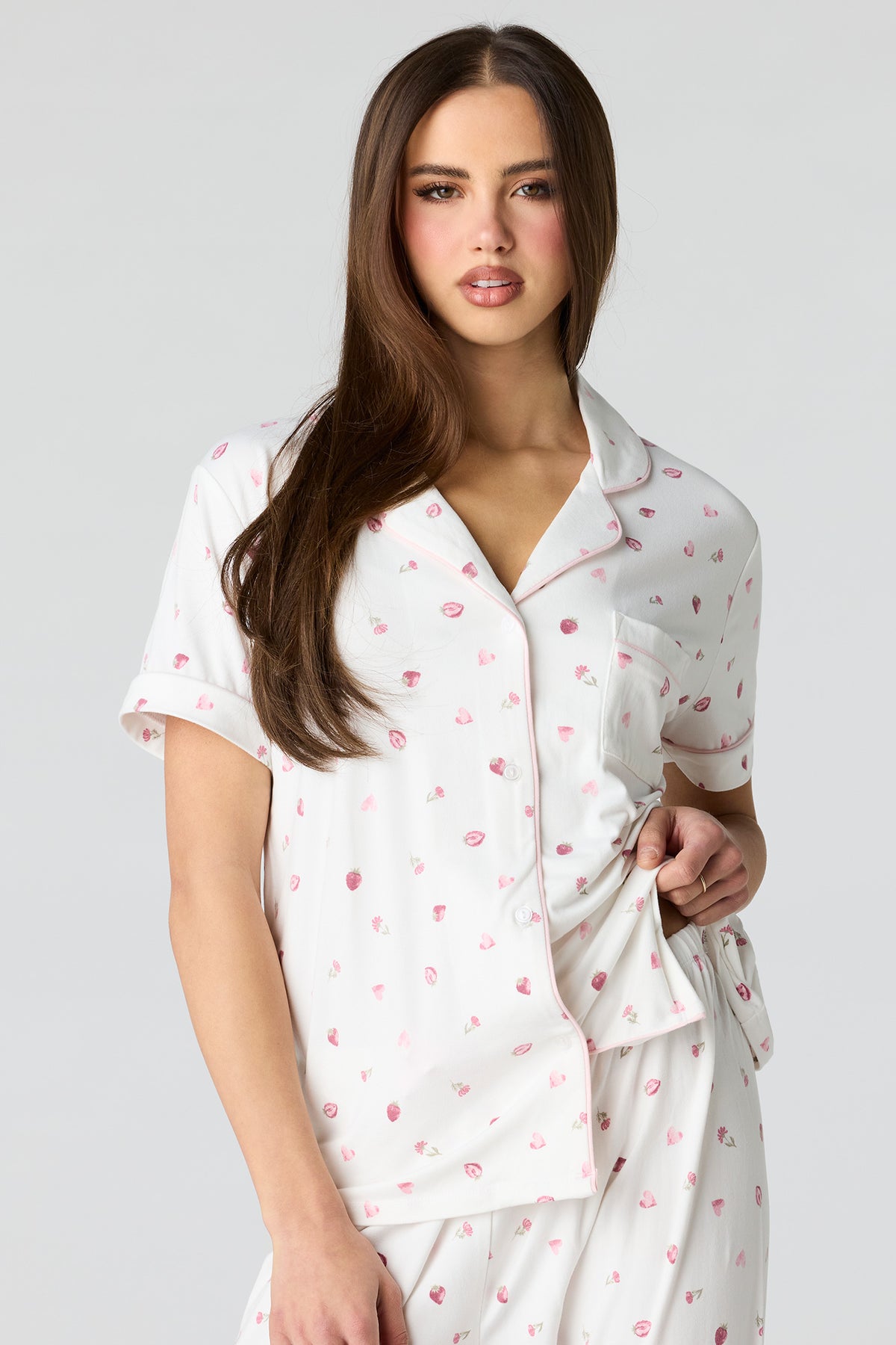 Alt View 2. Collared Button-Up Top & Pant Pajama Set - Ivory