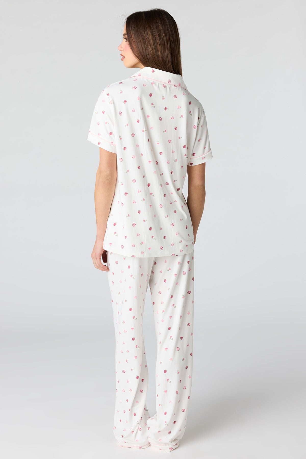 Alt View 4. Collared Button-Up Top & Pant Pajama Set - Ivory