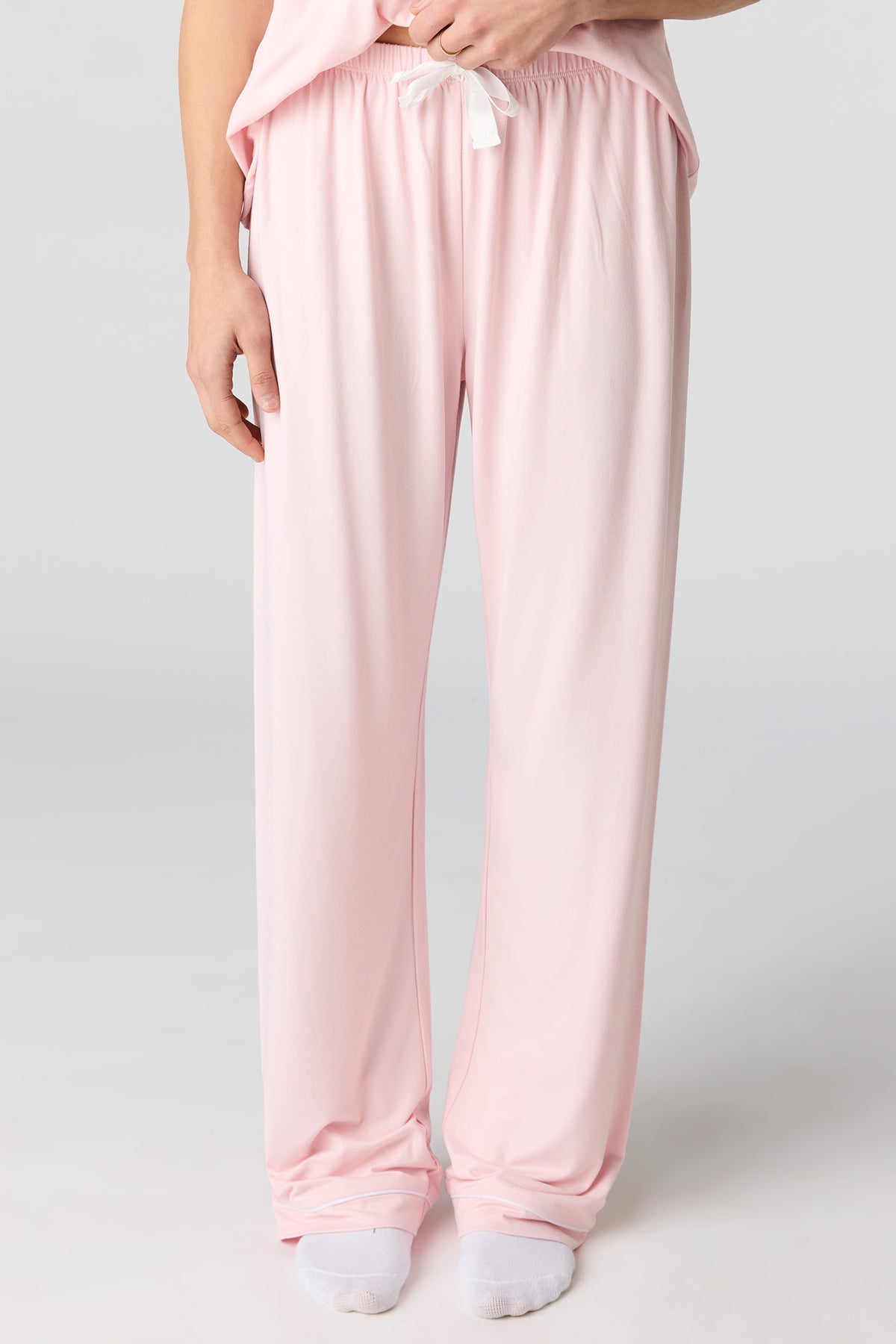 Alt View 3. Collared Button-Up Top & Pant Pajama Set - Peach