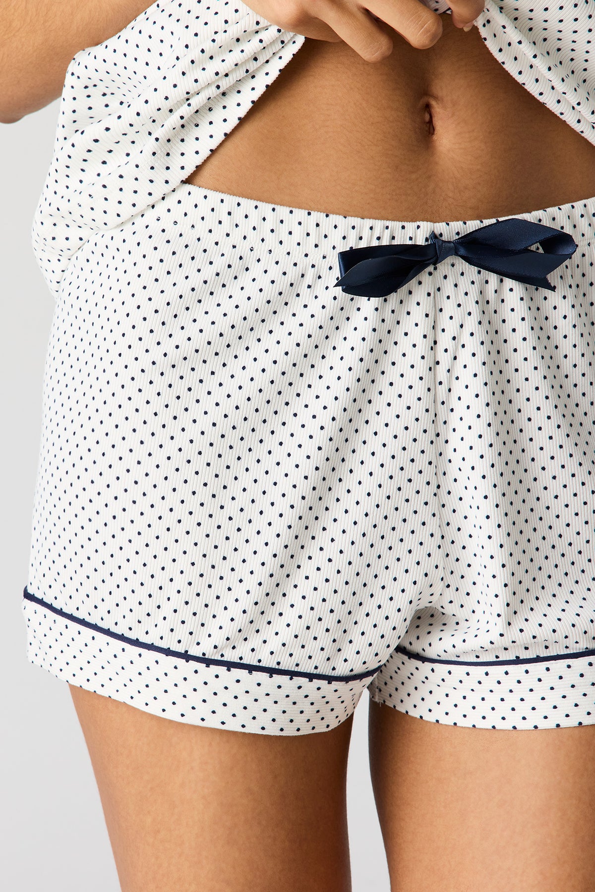Alt View 5. Button-Up Collared Top & Short Pajama Set - White