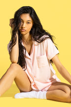 Button-Up Collared Top & Short Pajama Set