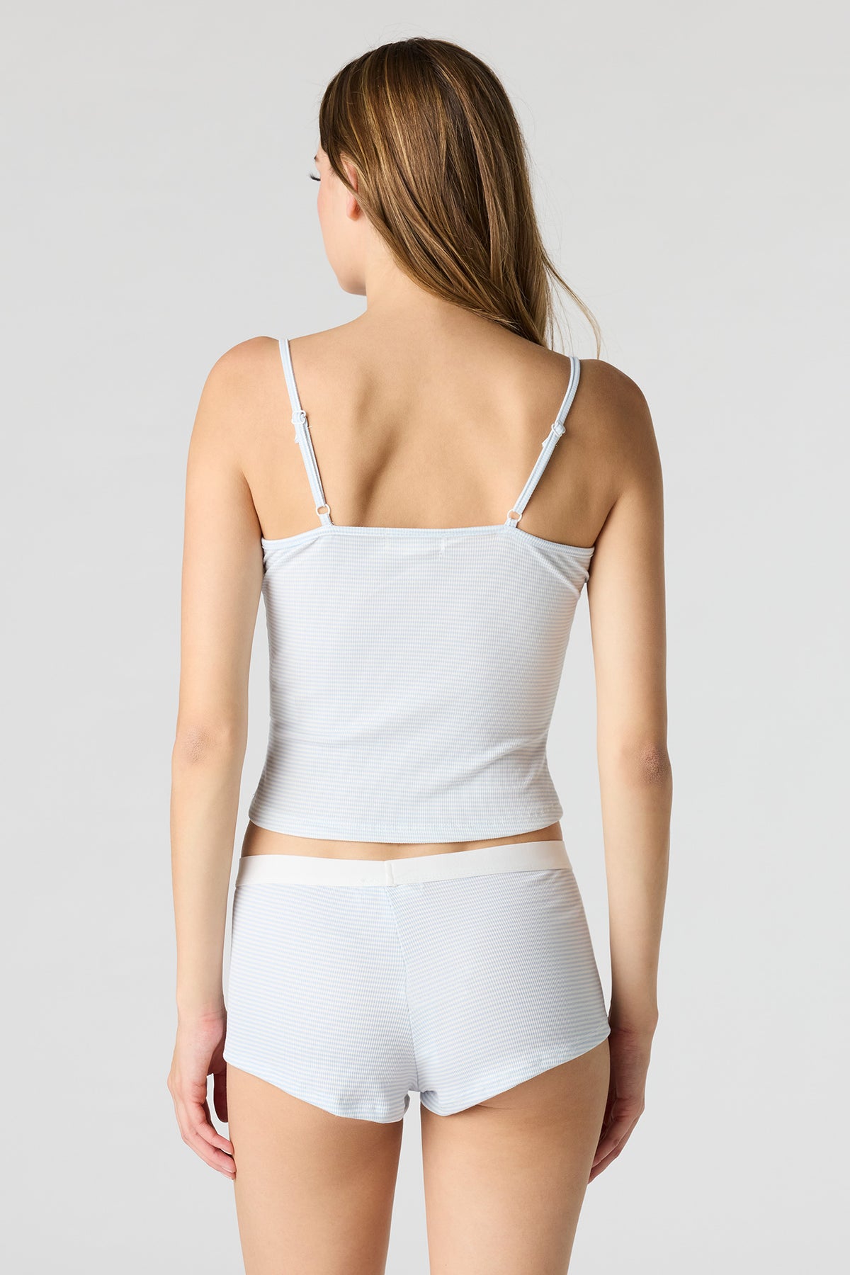 Alt View 2. Ribbed Tank & Short Pajama Set - Light Blue
