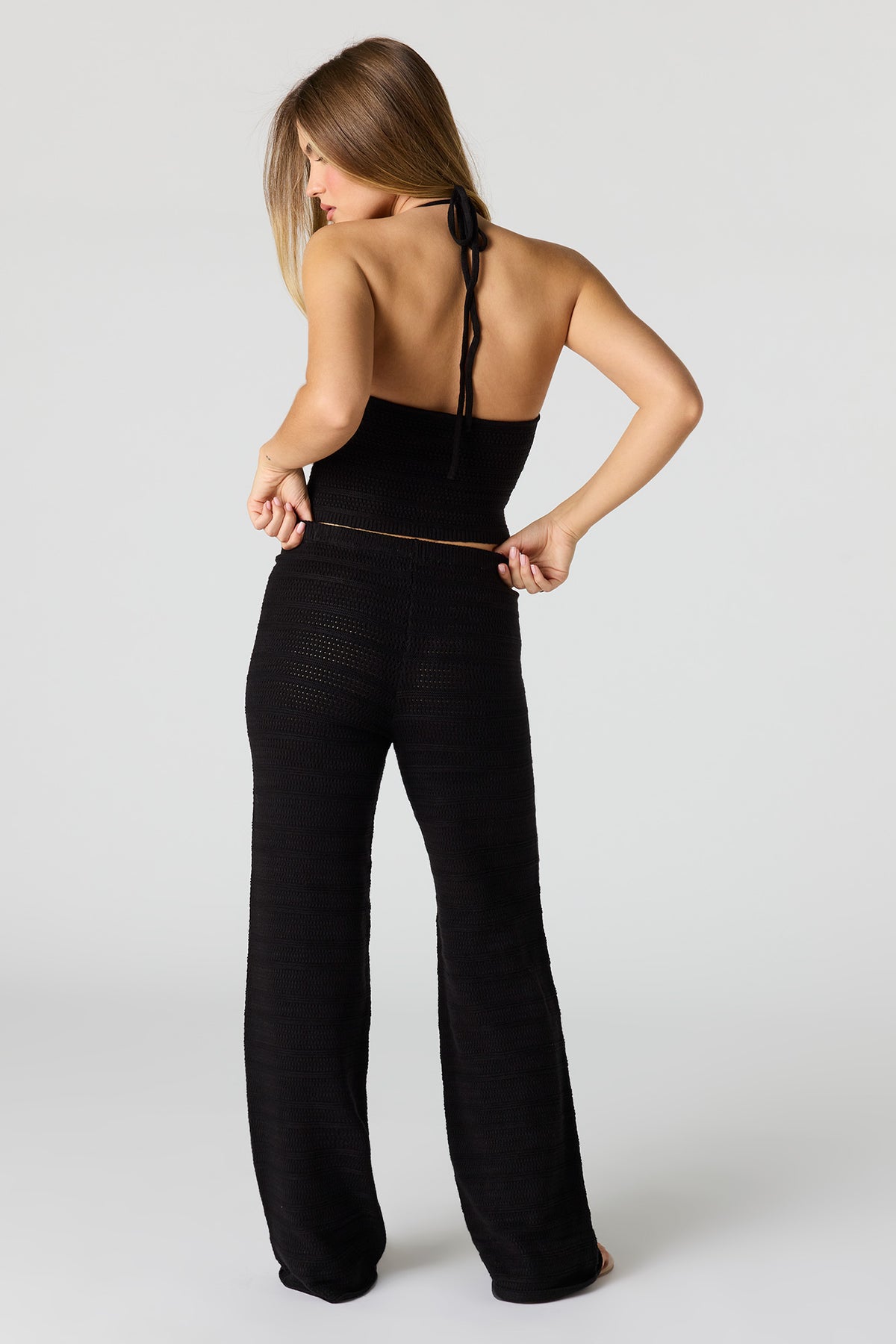 Alt View 4. Crochet Halter Tank & Pant Set - Black