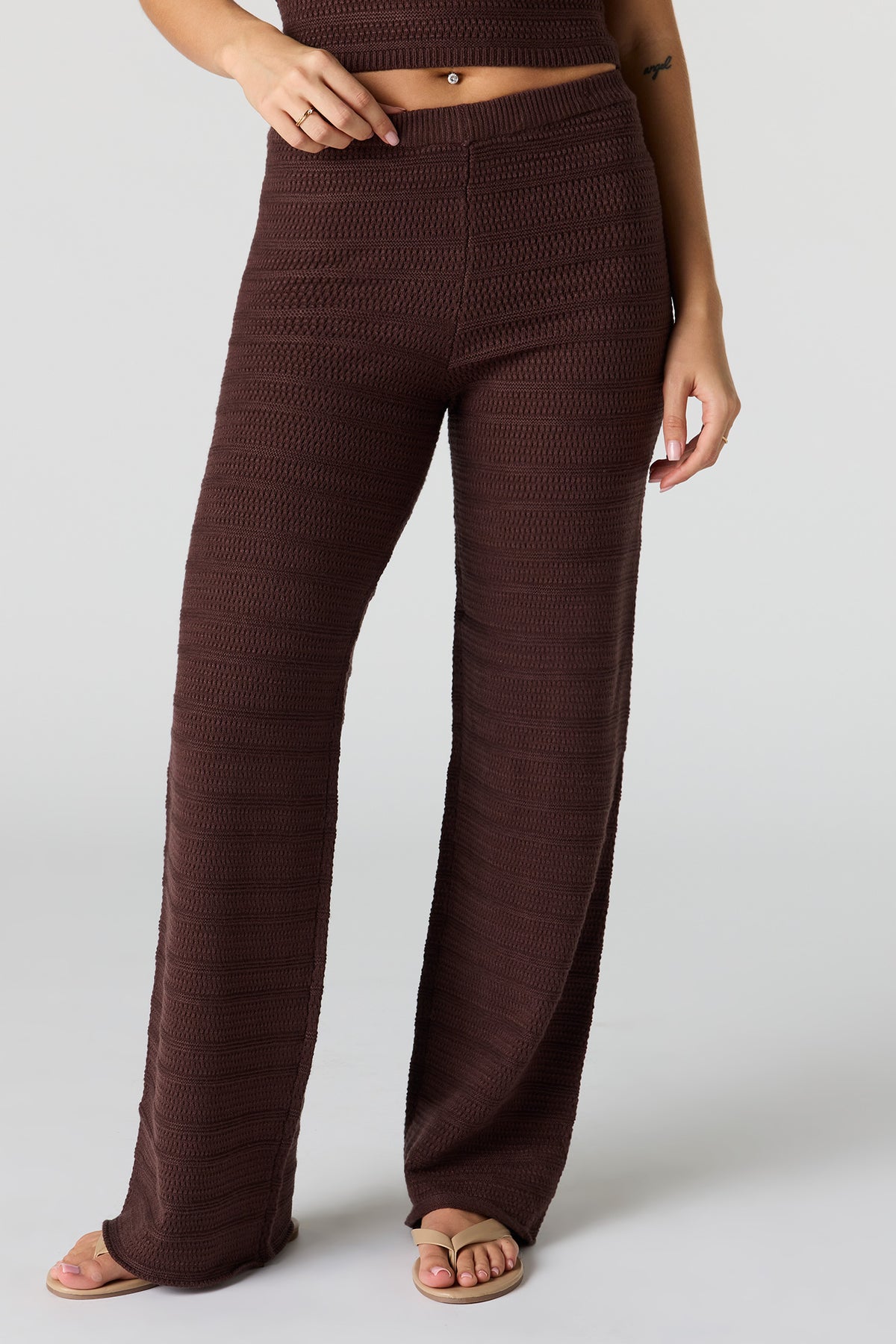 Alt View 3. Crochet Halter Tank & Pant Set - Brown
