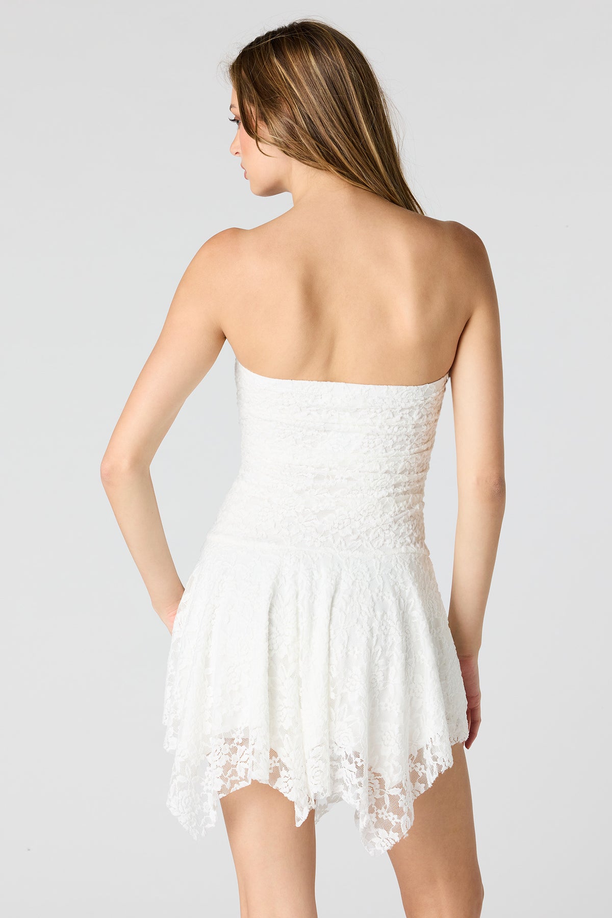 Alt View 2. Braless Lace Asymmetrical Mini Dress - Cream
