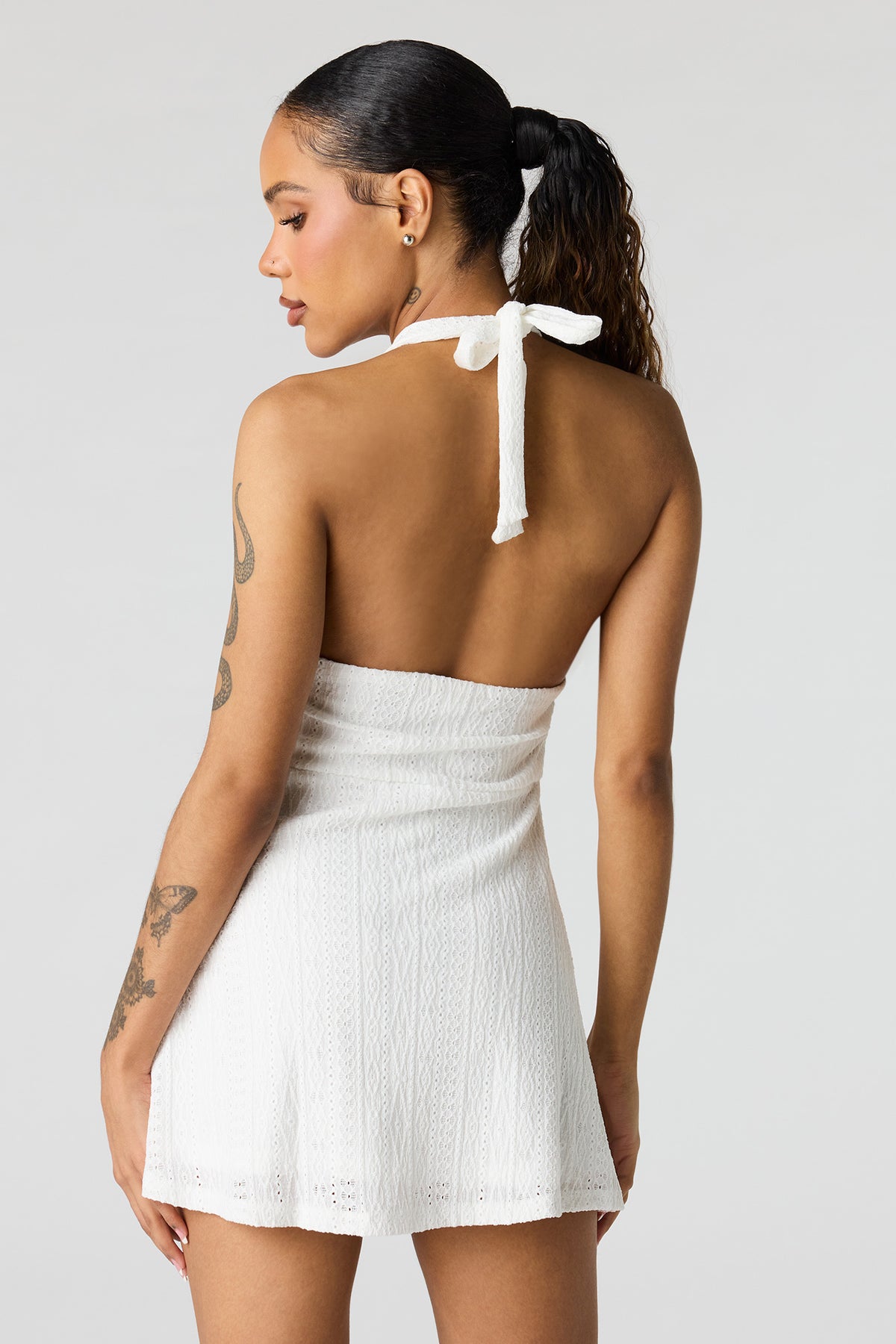 Alt View 2. Textured Mini Halter Dress - White