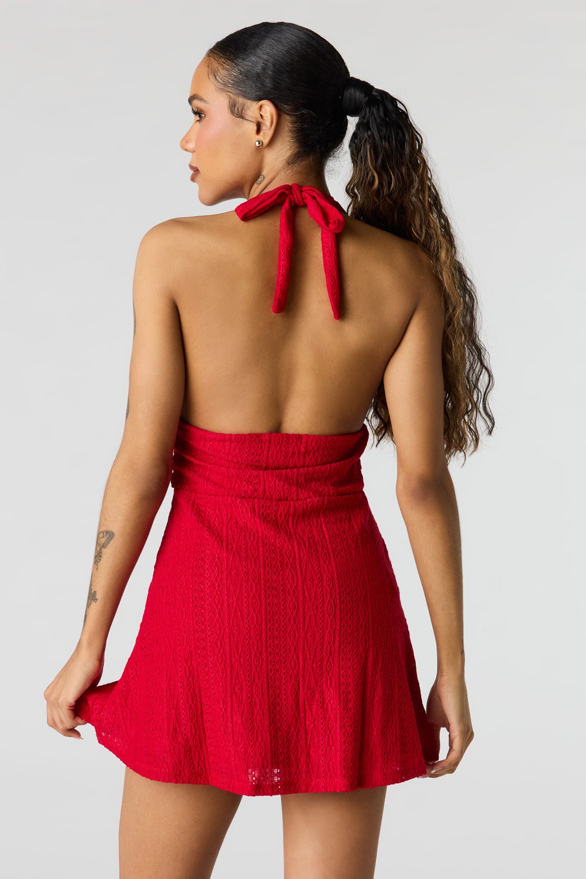 Alt View 2. Textured Mini Halter Dress - Red