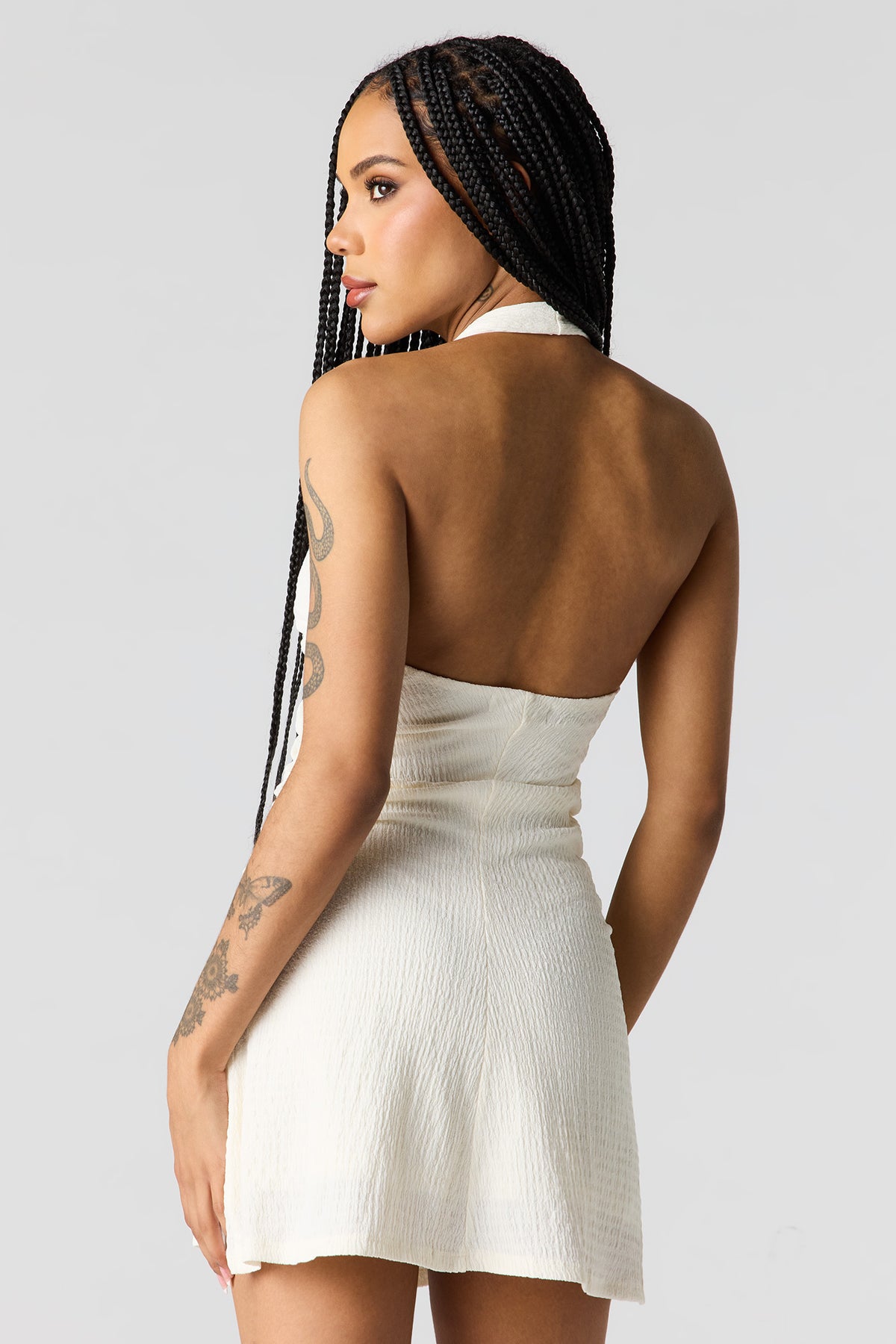 Alt View 2. Textured Cut-Out Front Cinched Mini Dress - Cream