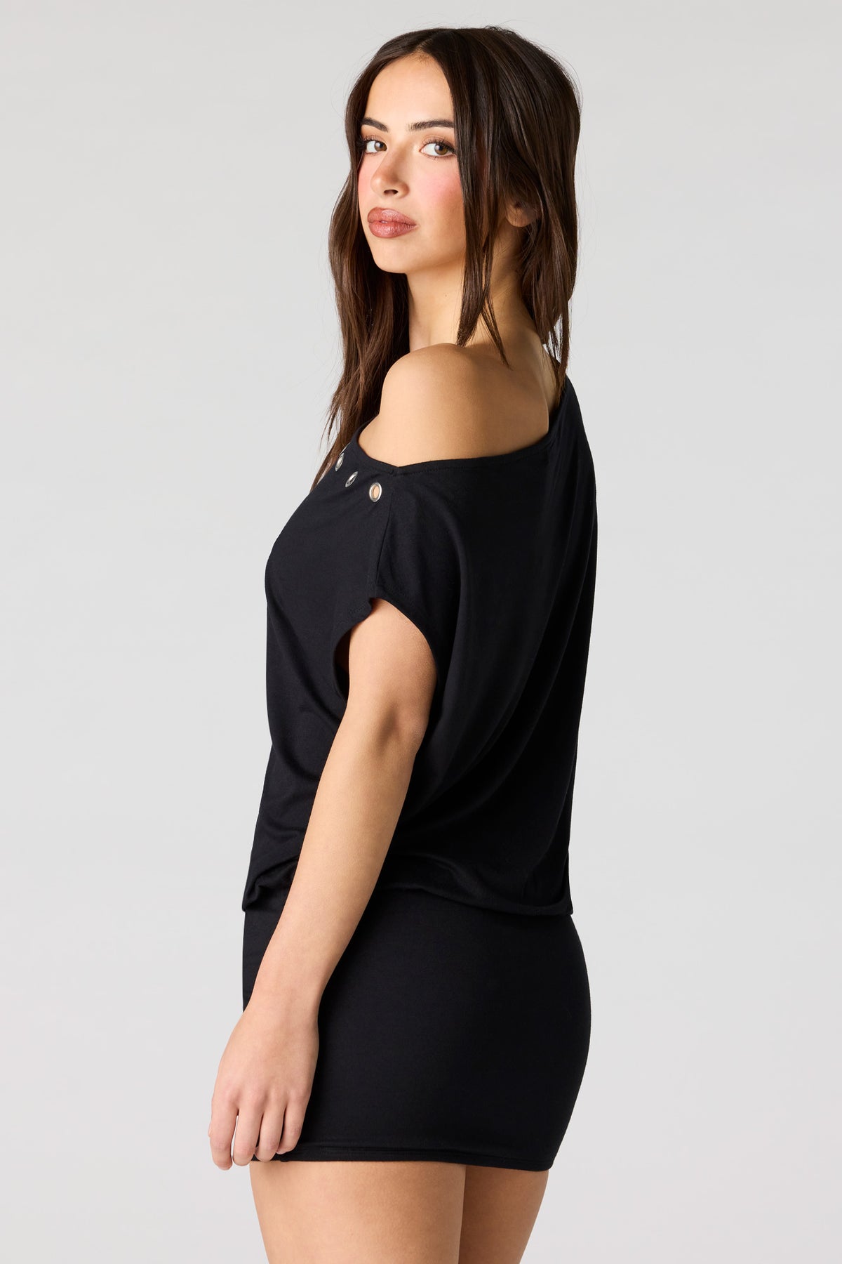 Alt View 2. Dolman Eyelet Mini Dress - Black