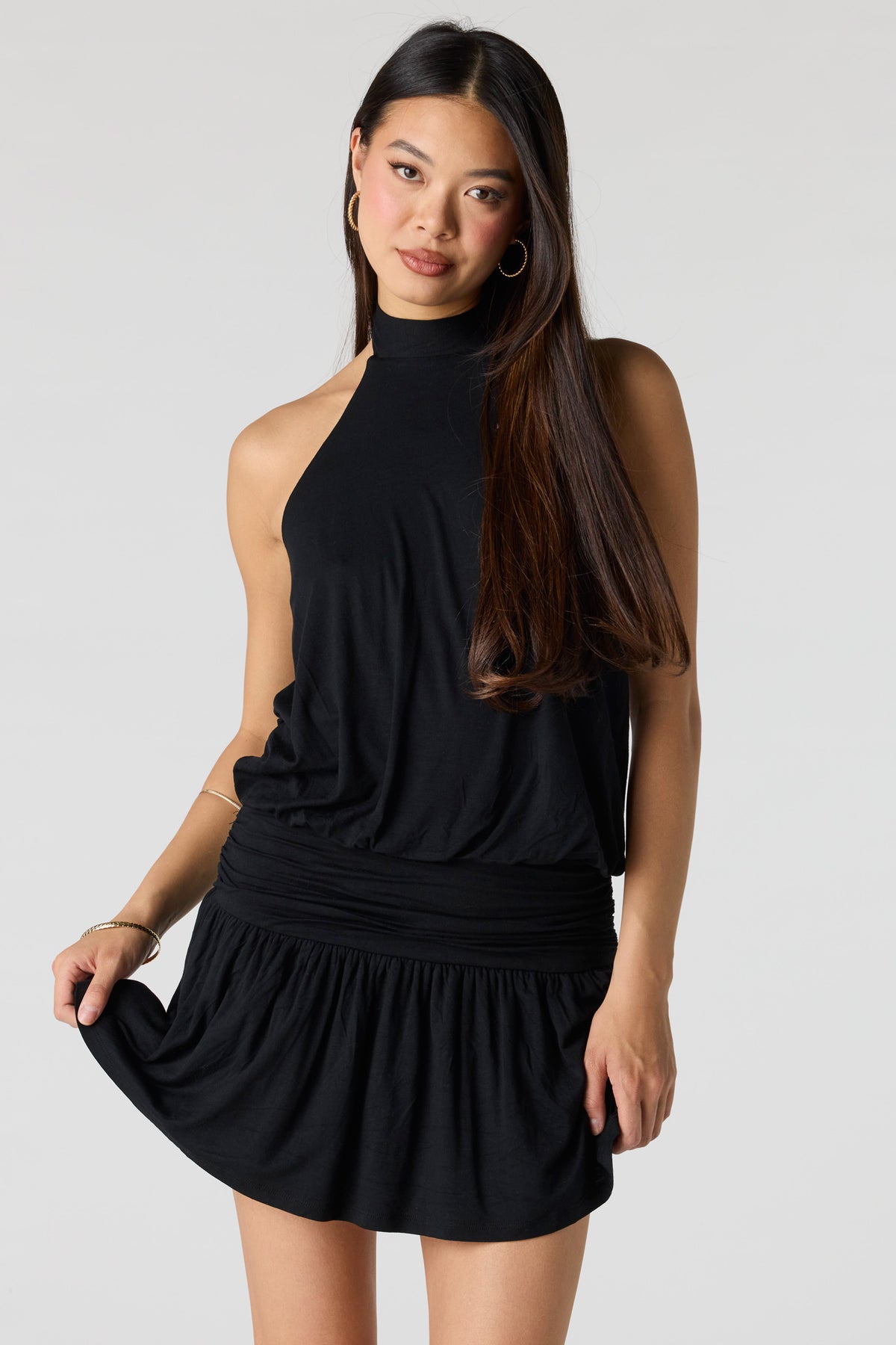 Minirobe combi-short bain-de-soleil à encolure drapée