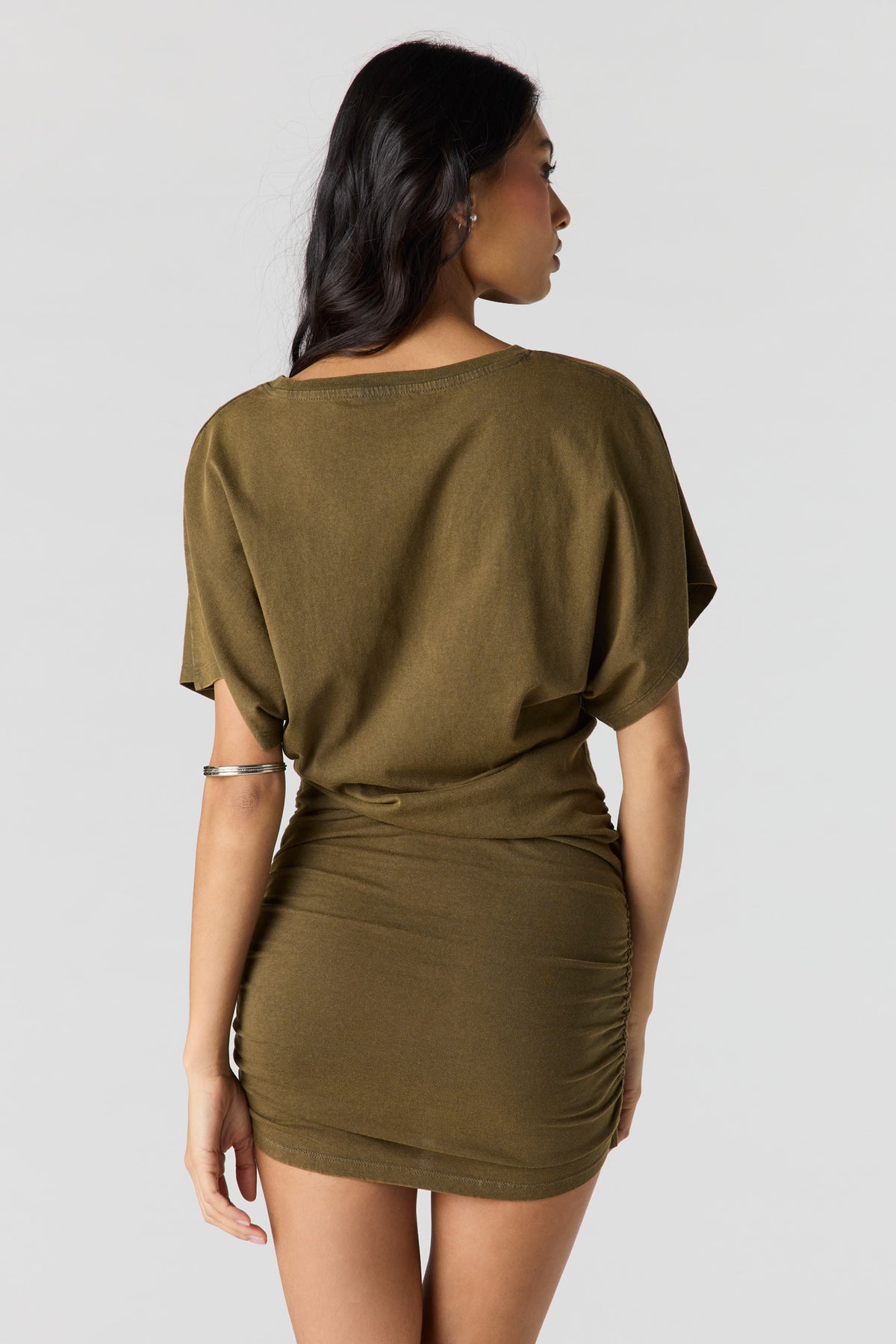 Alt View 2. Washed Mini T-Shirt Dress - Dark Green