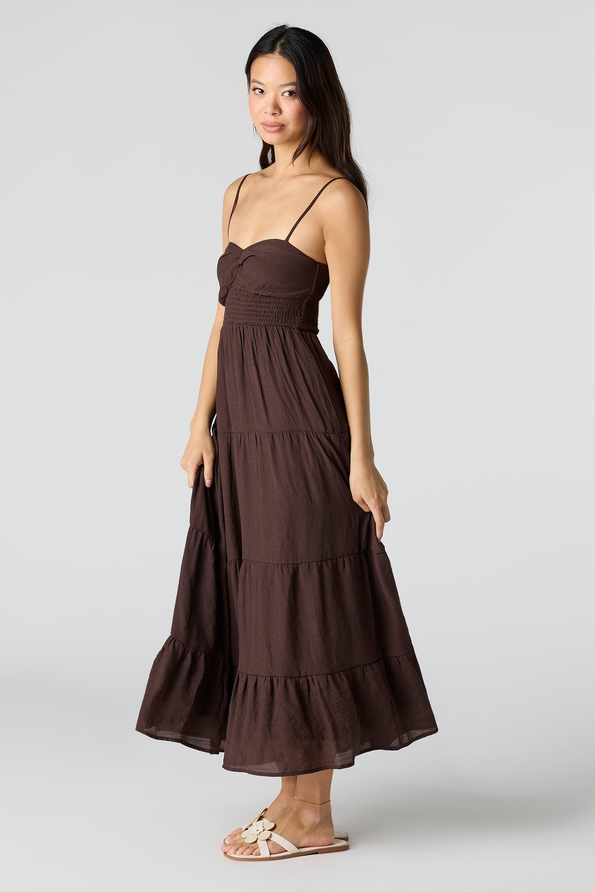 Alt View 2. Smocked Tiered Maxi Dress - Brown