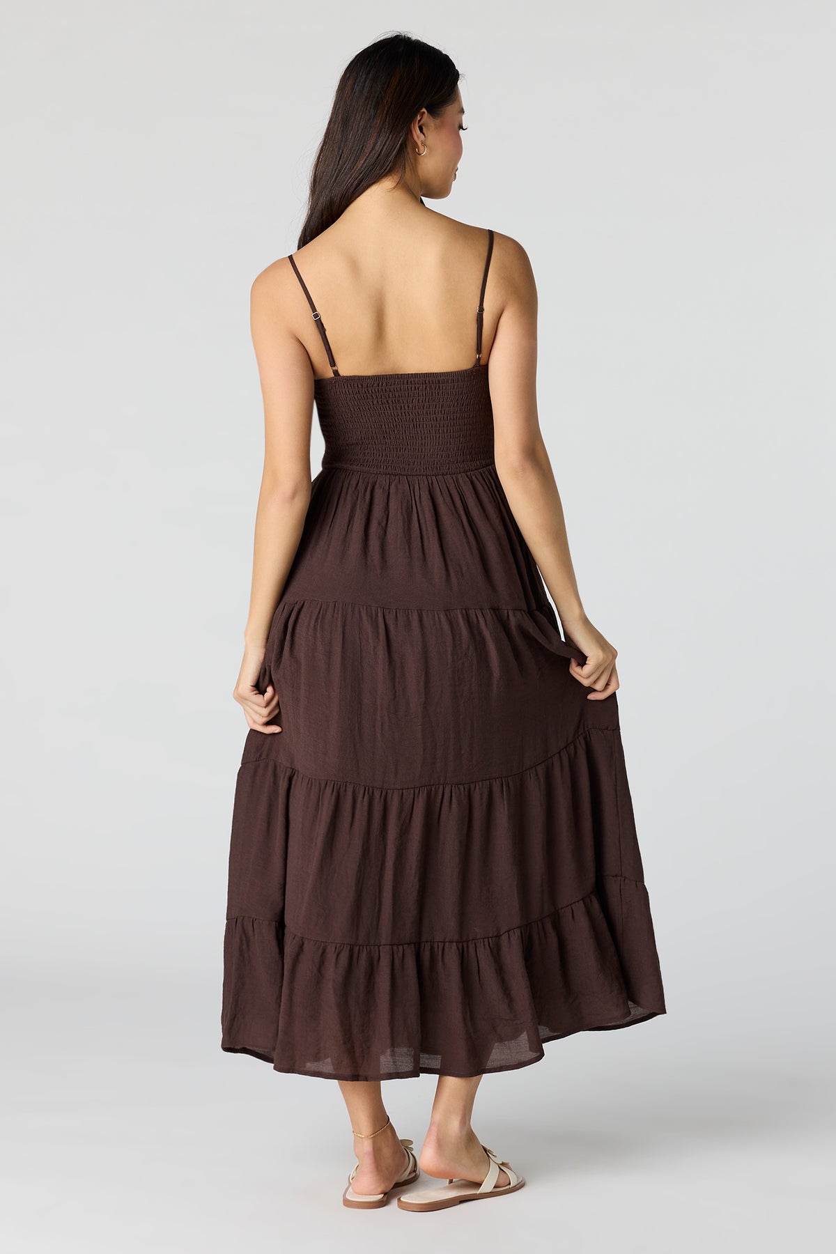 Alt View 3. Smocked Tiered Maxi Dress - Brown