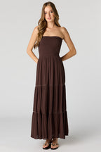 Robe maxi volantée smockée