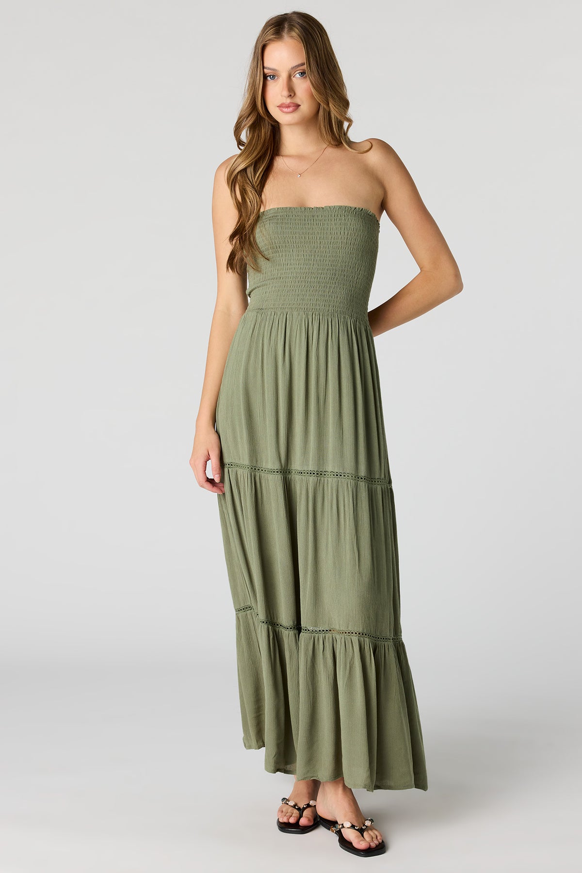 urban green dress Smocked Tiered Maxi Dress – Urban Planet