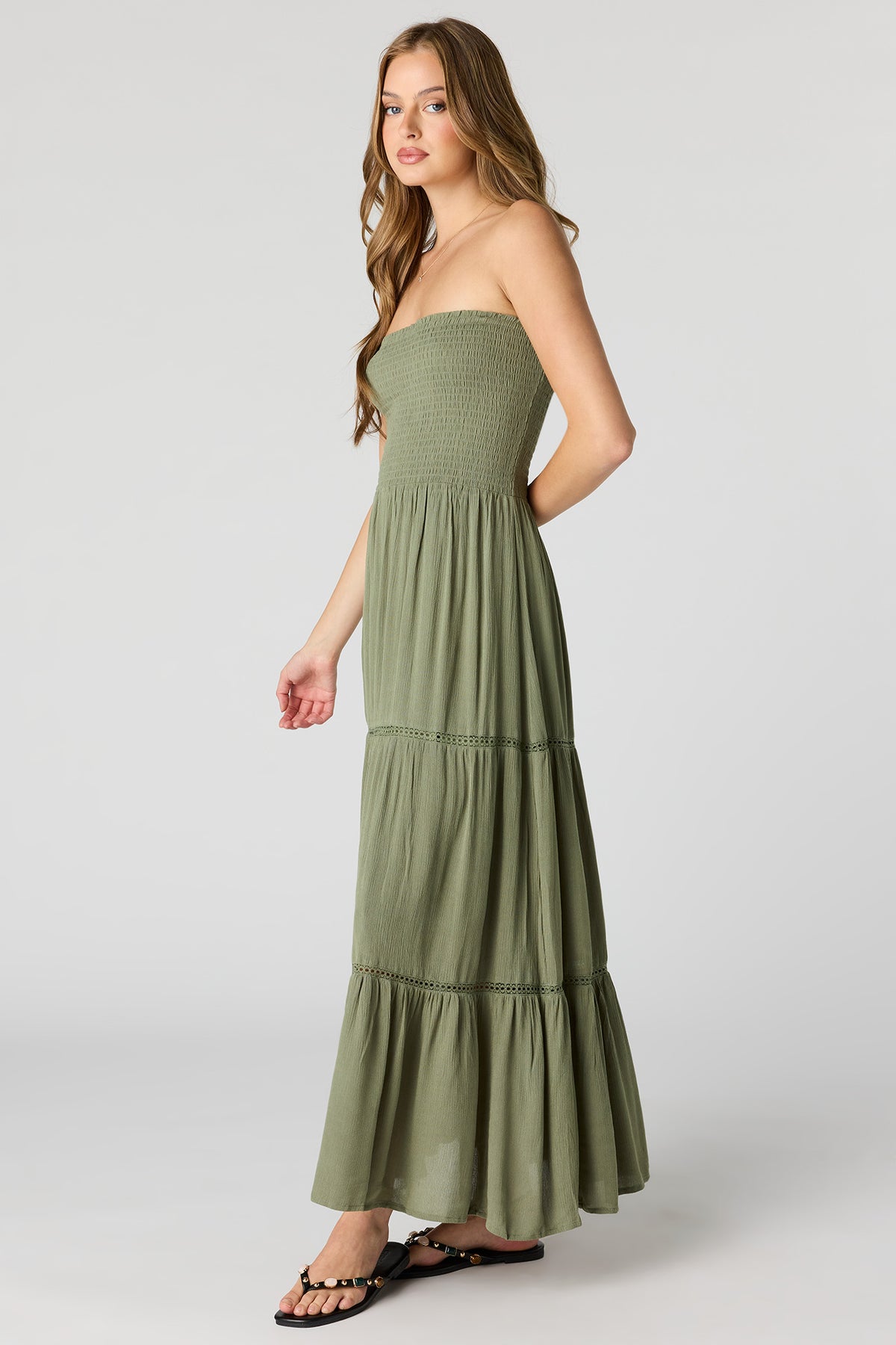 Alt View 2. Smocked Tiered Maxi Dress - Dark Green