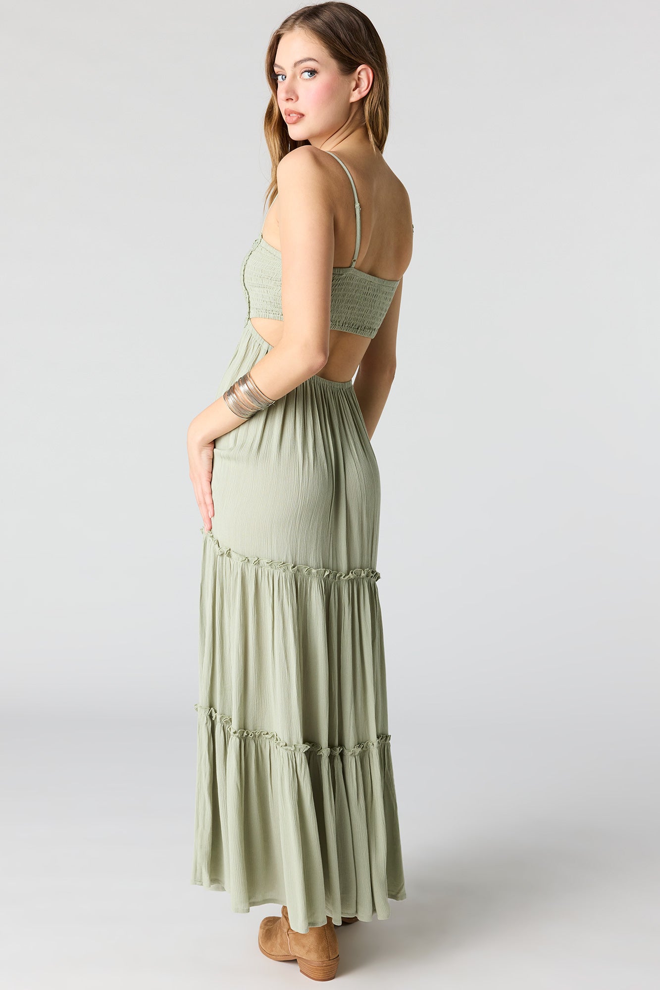 knee length dresses for ladies Textured Tiered Midi Dress – Urban Planet