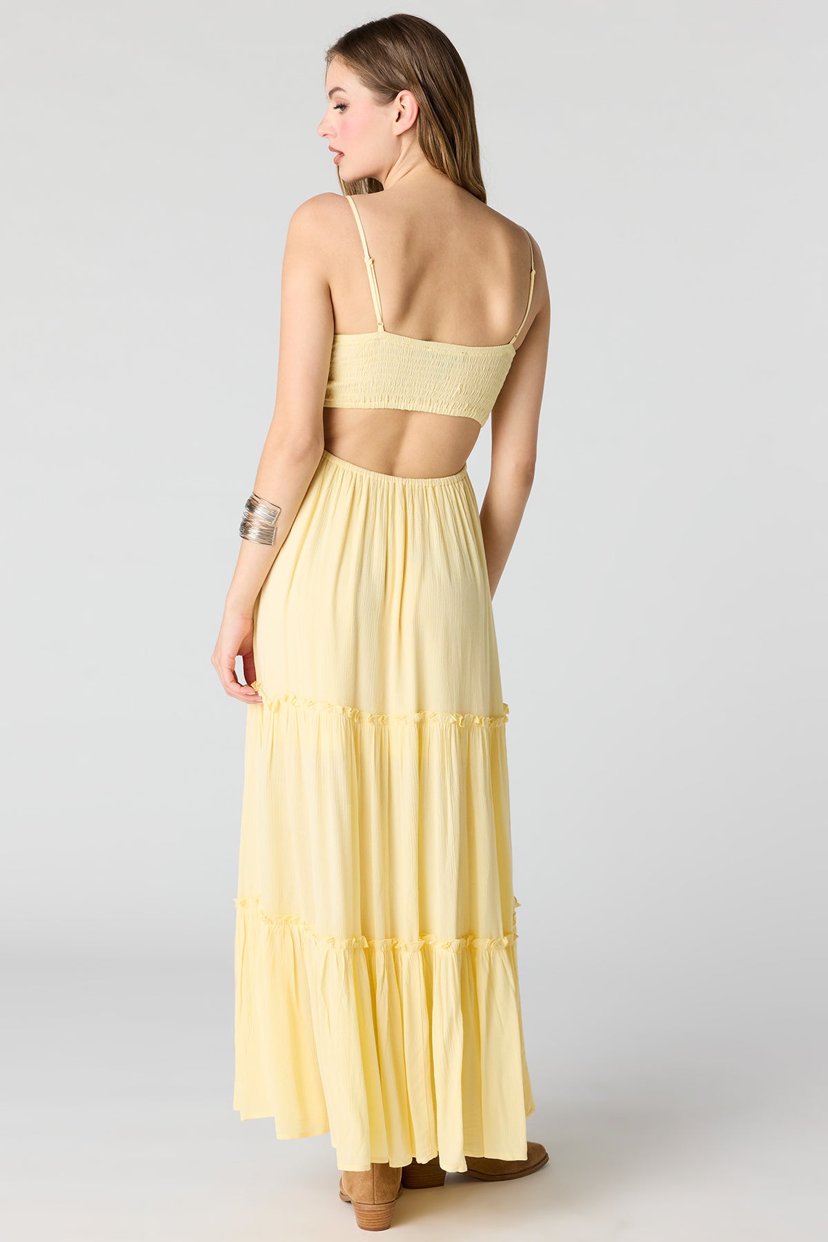 Alt View 3. Textured Tiered Midi Dress - Yellow