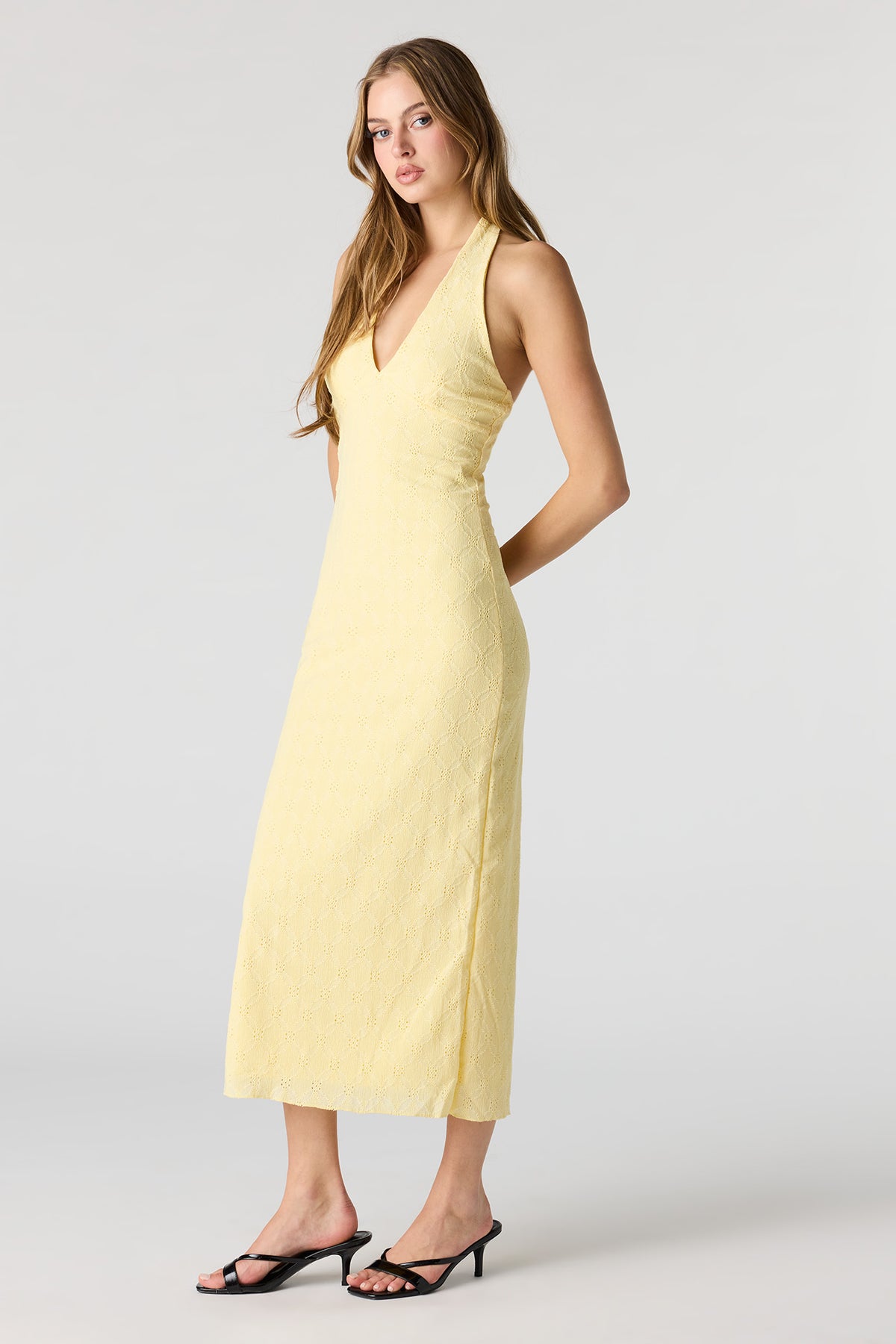 Braless Textured Halter Midi Dress Urban Planet Braless Textured Halter Midi Dress Urban Planet