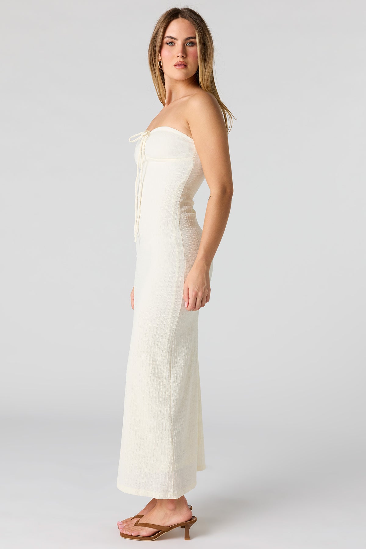 Alt View 2. Braless Textured Tube Maxi Dress - Cream