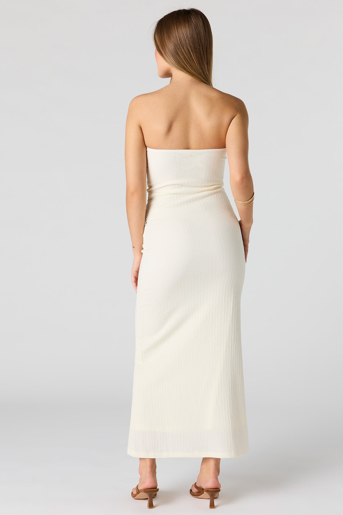 Alt View 3. Braless Textured Tube Maxi Dress - Cream
