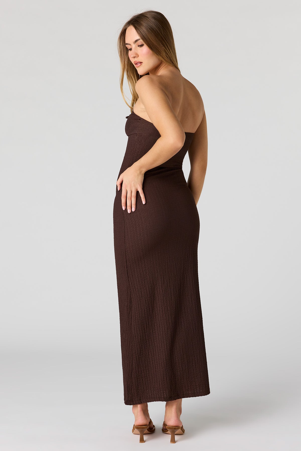 Alt View 4. Braless Textured Tube Maxi Dress - Brown
