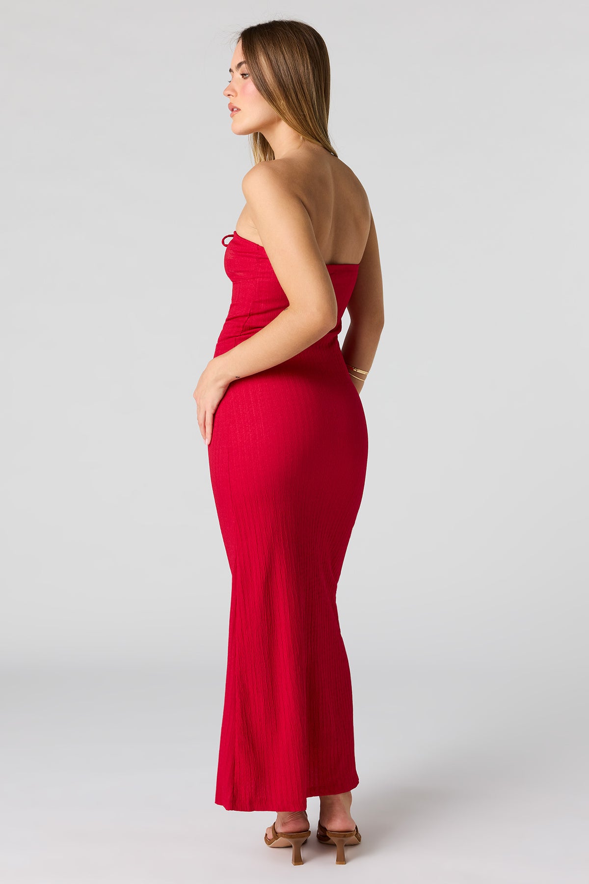 Alt View 3. Braless Textured Tube Maxi Dress - Red