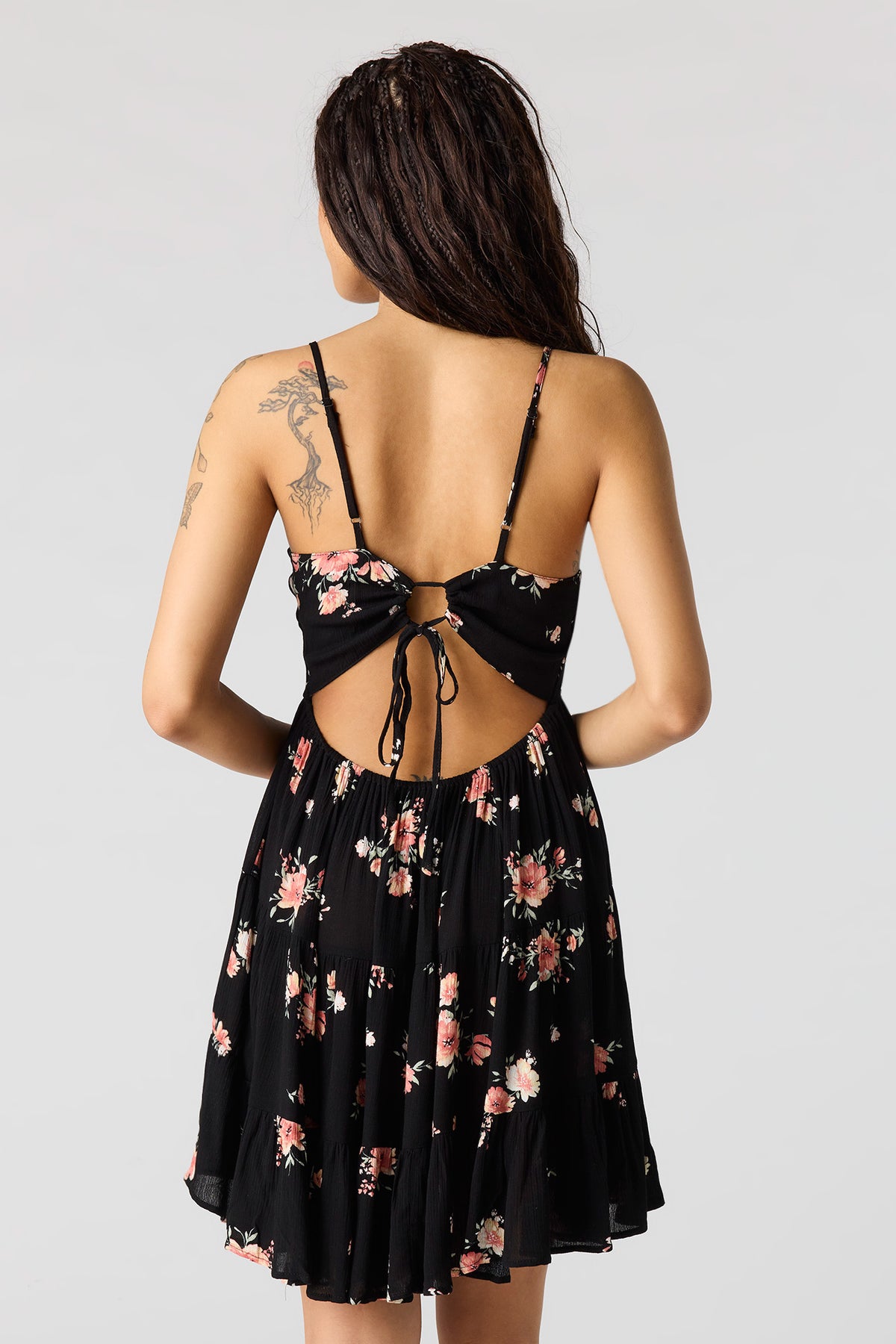 Alt View 2. Braless Tie Back Tiered Mini Dress - Black