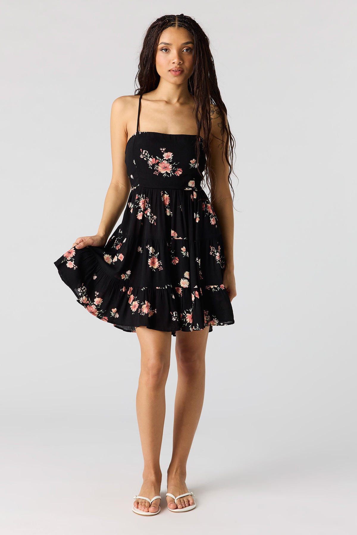 Alt View 3. Braless Tie Back Tiered Mini Dress - Black