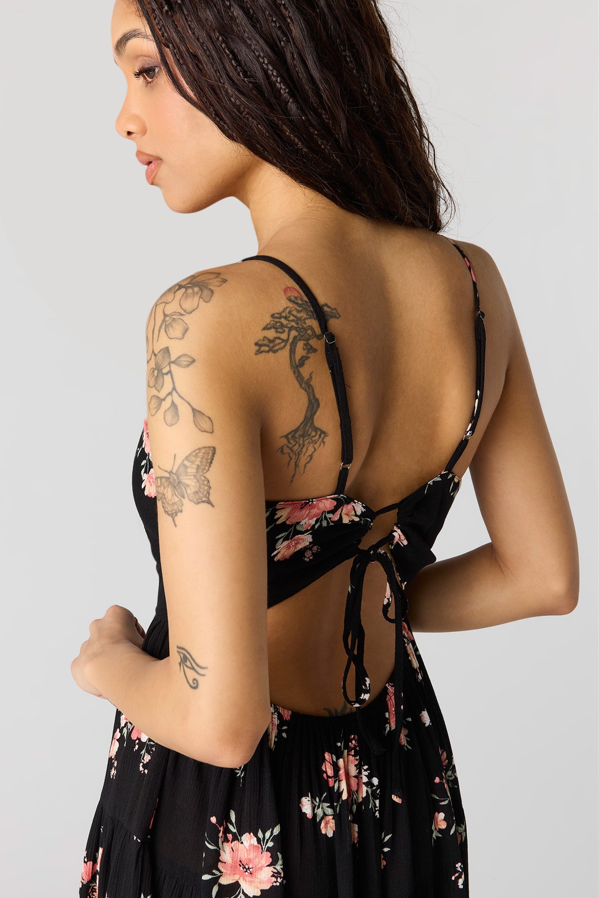 Alt View 4. Braless Tie Back Tiered Mini Dress - Black