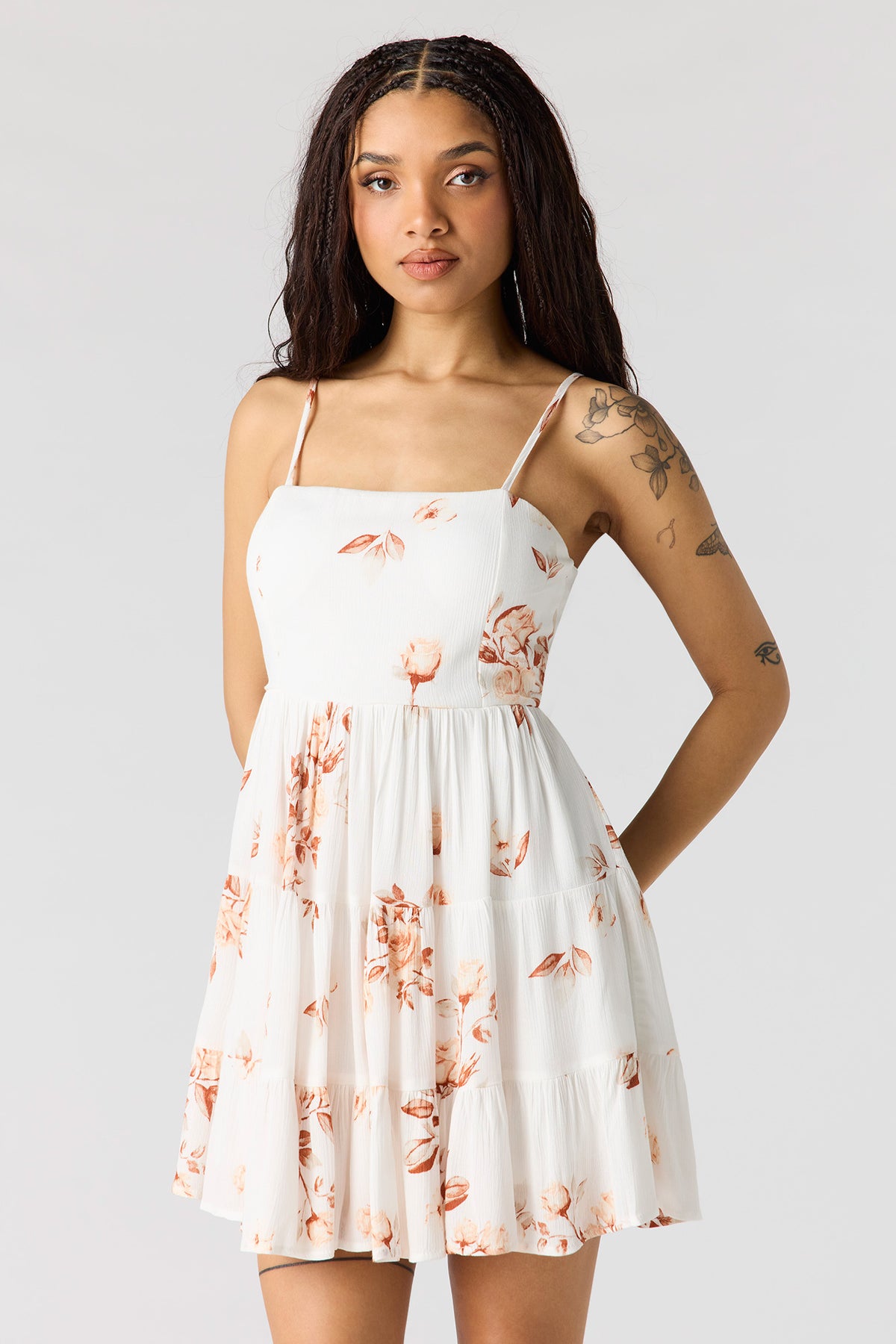 Braless Tie Back Tiered Mini Dress - Off White