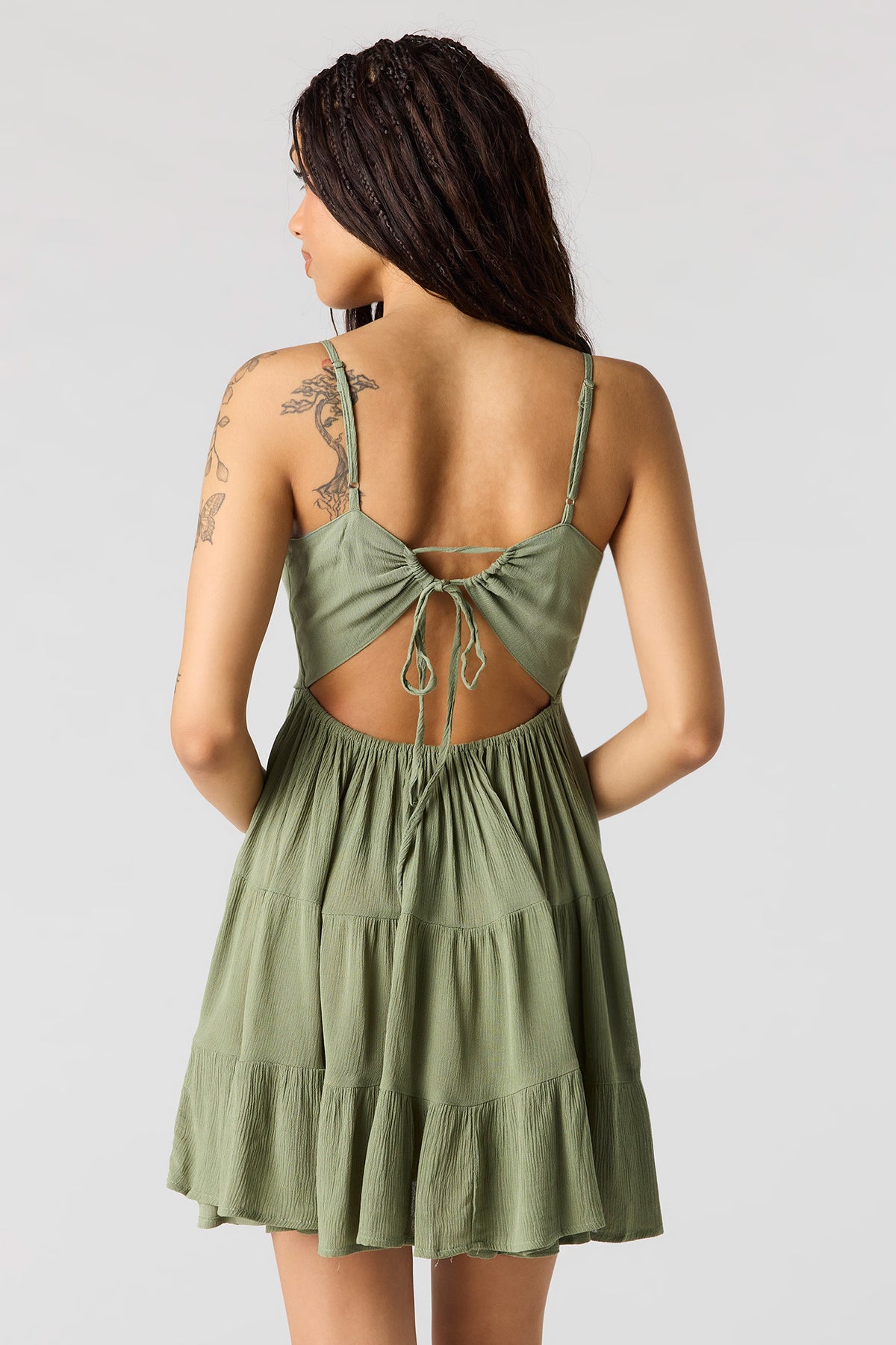 Alt View 2. Braless Tie Back Tiered Mini Dress - Dark Green