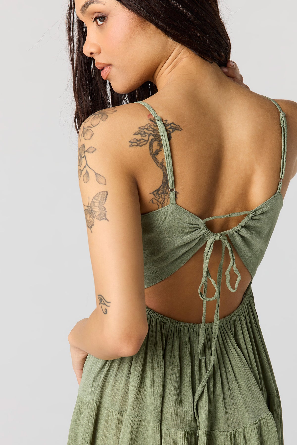 Alt View 4. Braless Tie Back Tiered Mini Dress - Dark Green