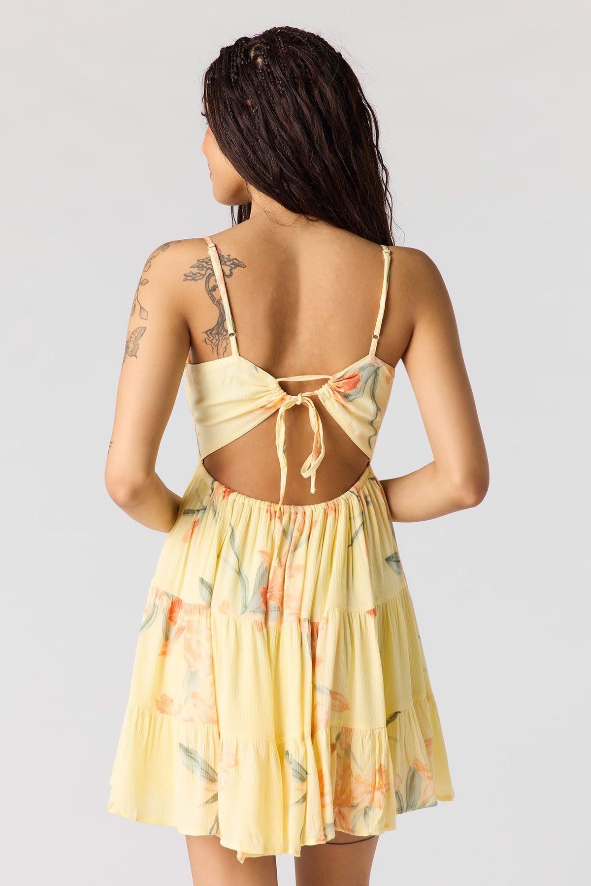Alt View 2. Braless Tie Back Tiered Mini Dress - Pale Yellow