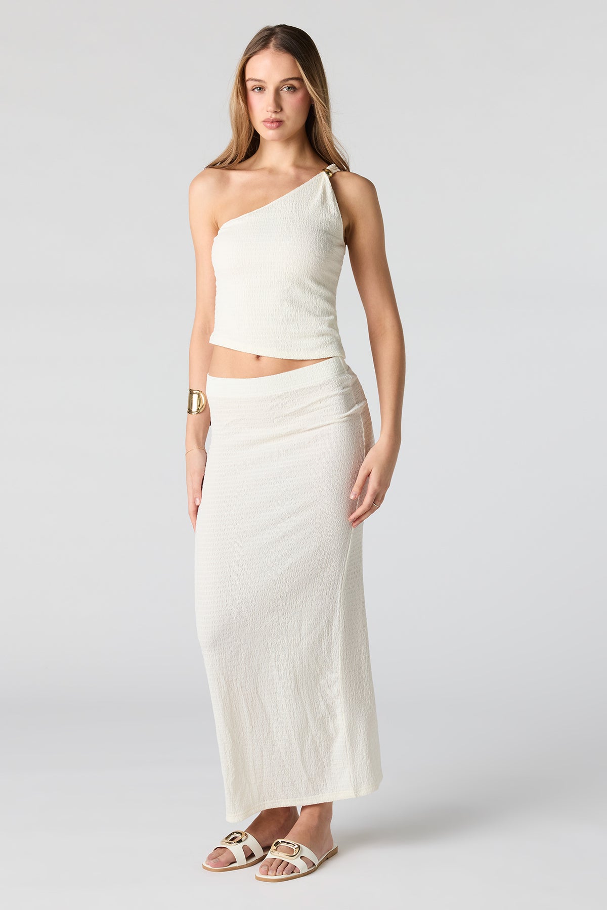 Alt View 3. Textured One Shoulder Top - Ivory