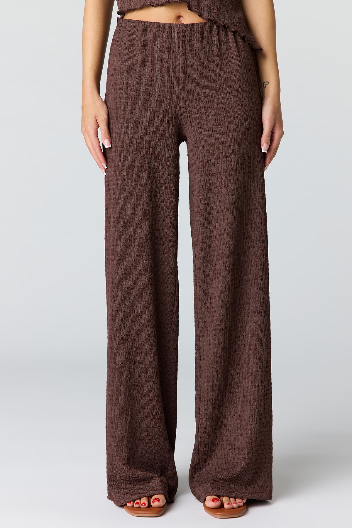 Alt View 2. Textured Wide Leg Pant - Brown